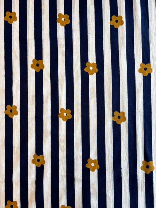 Indian Block Print - Navy Floral Stripe