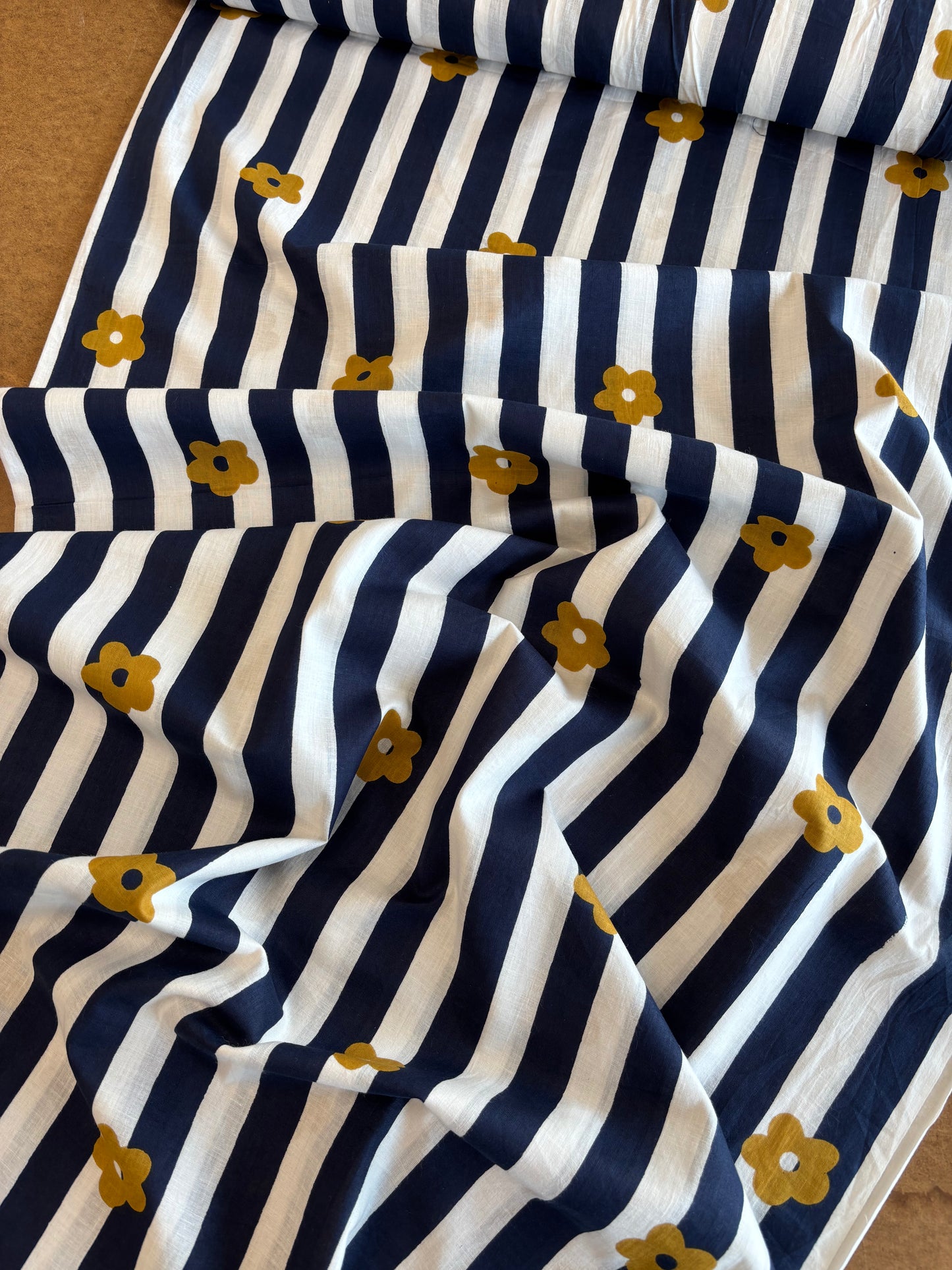 Indian Block Print - Navy Floral Stripe