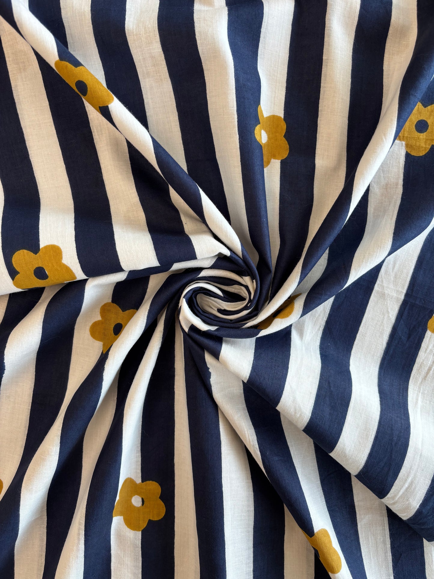 Indian Block Print - Navy Floral Stripe