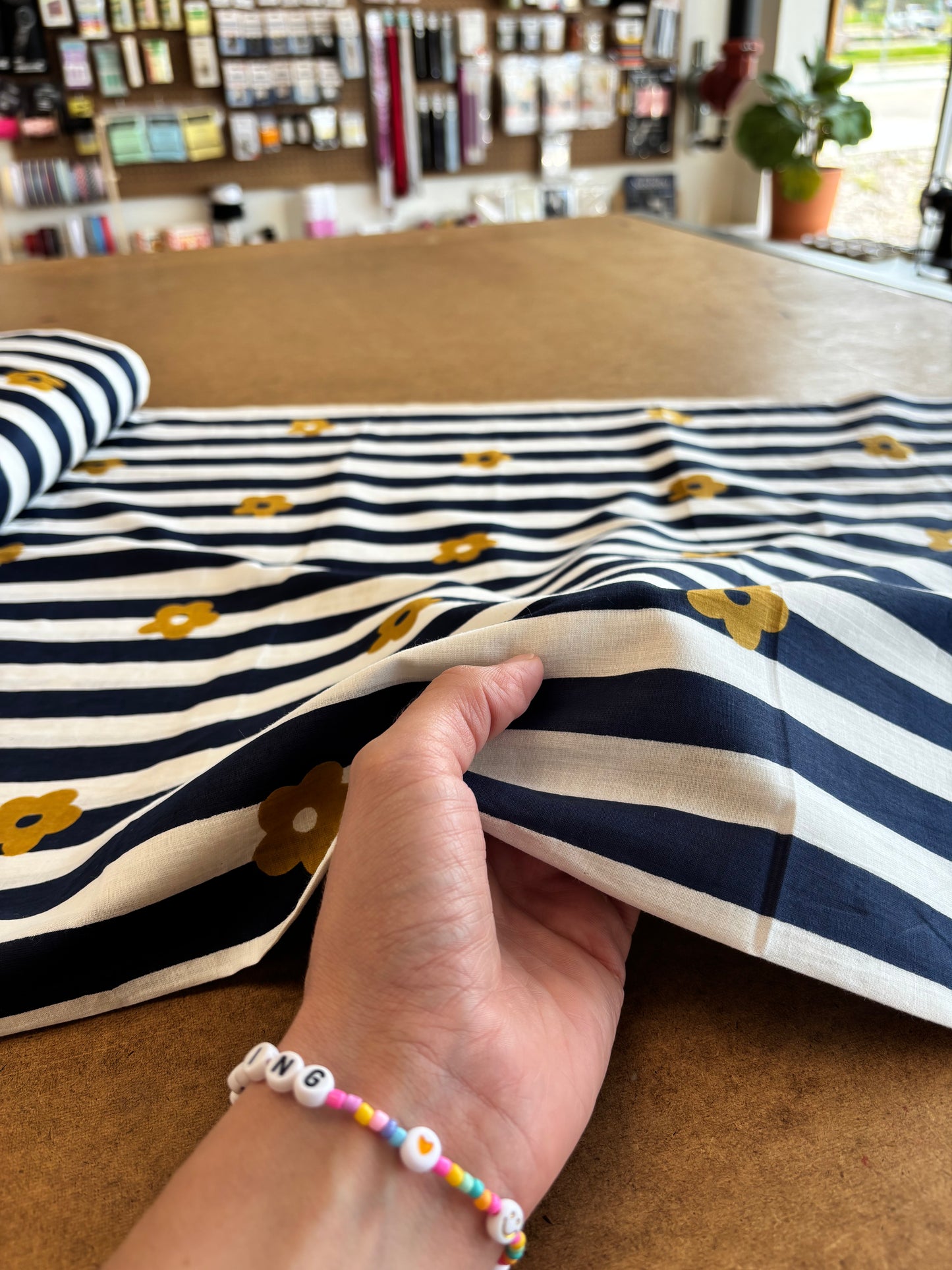 Indian Block Print - Navy Floral Stripe