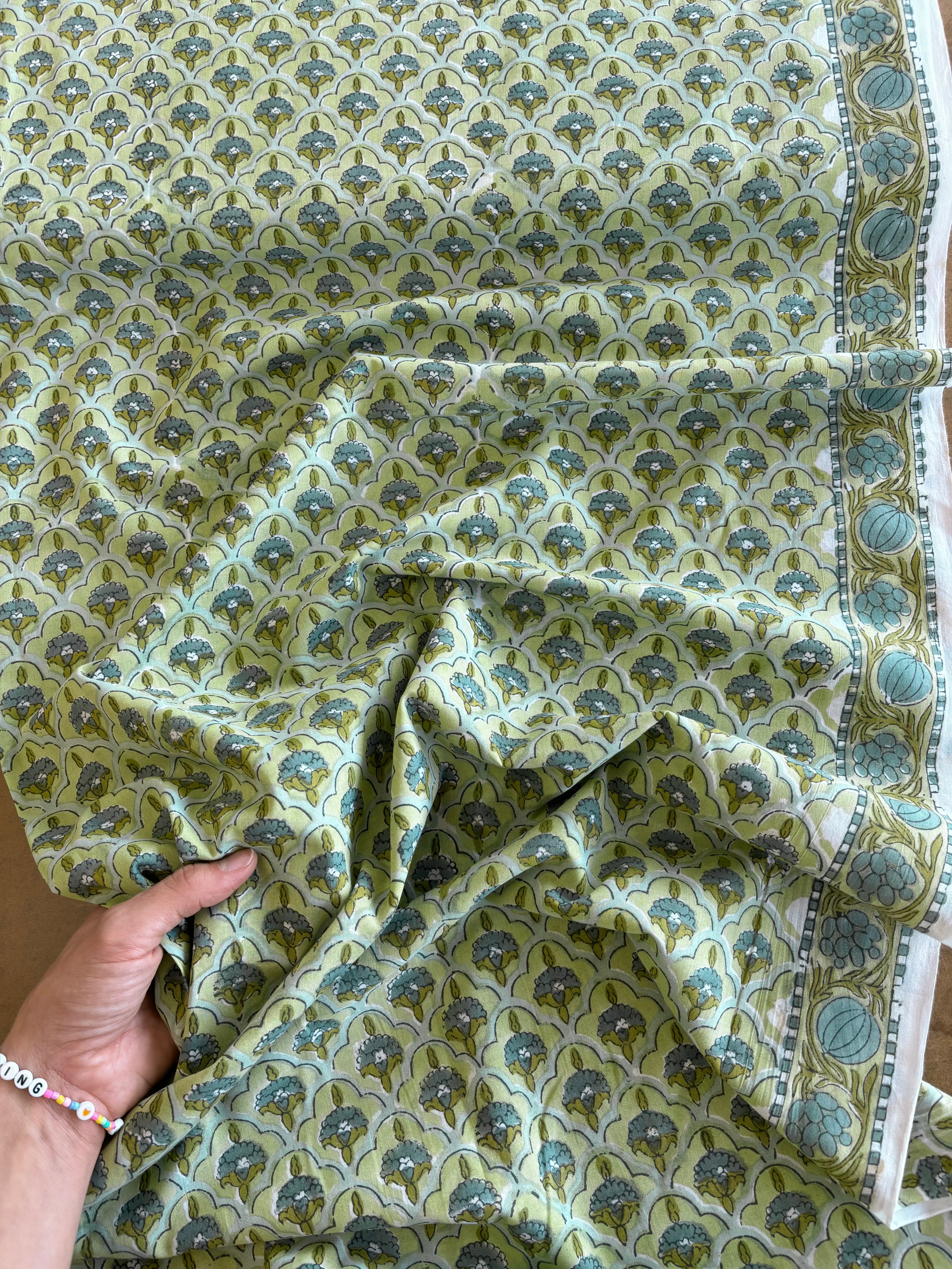 Indian Block Print - Green Border Print