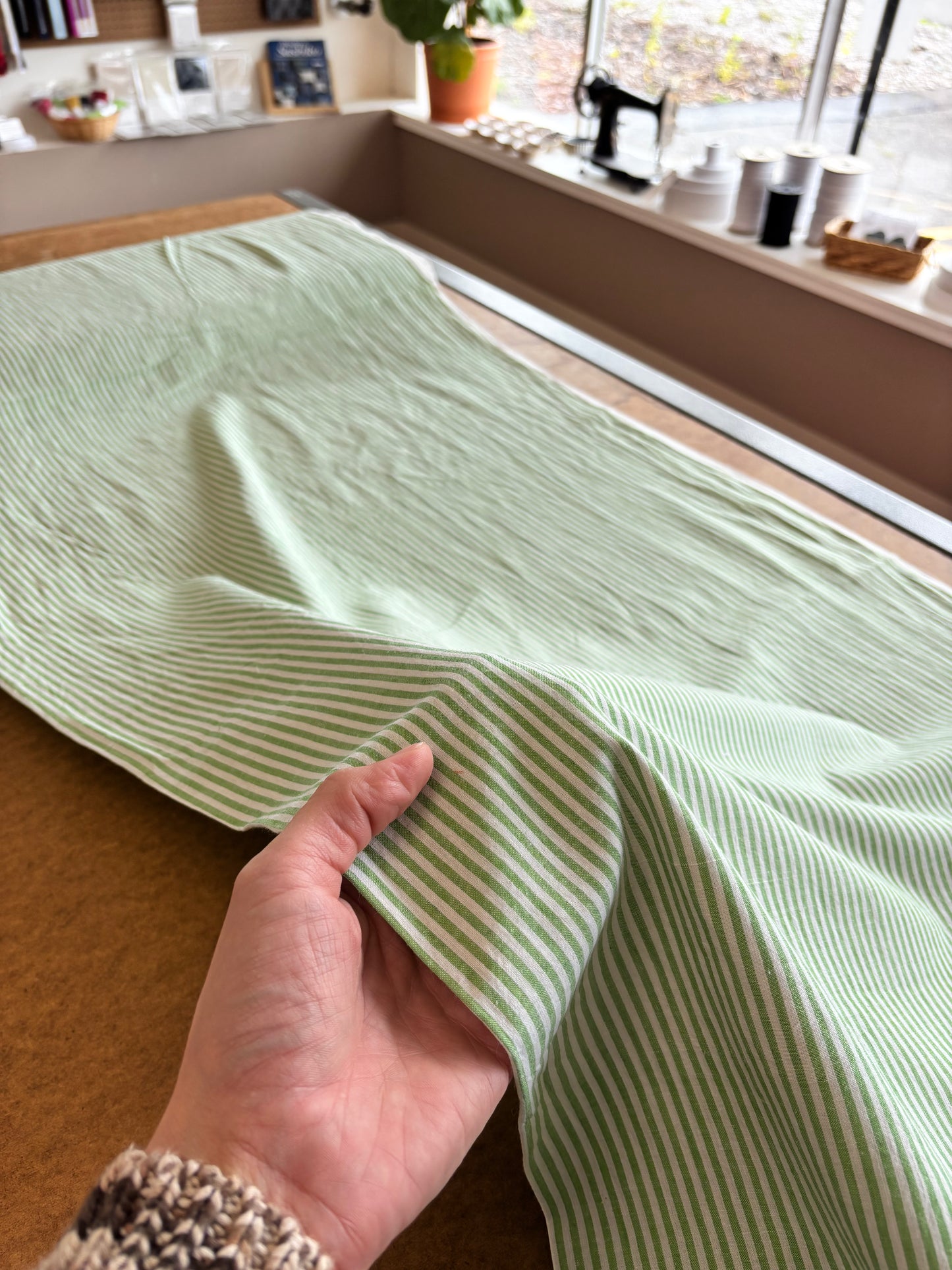 Handloom Cotton - Green & White Stripe