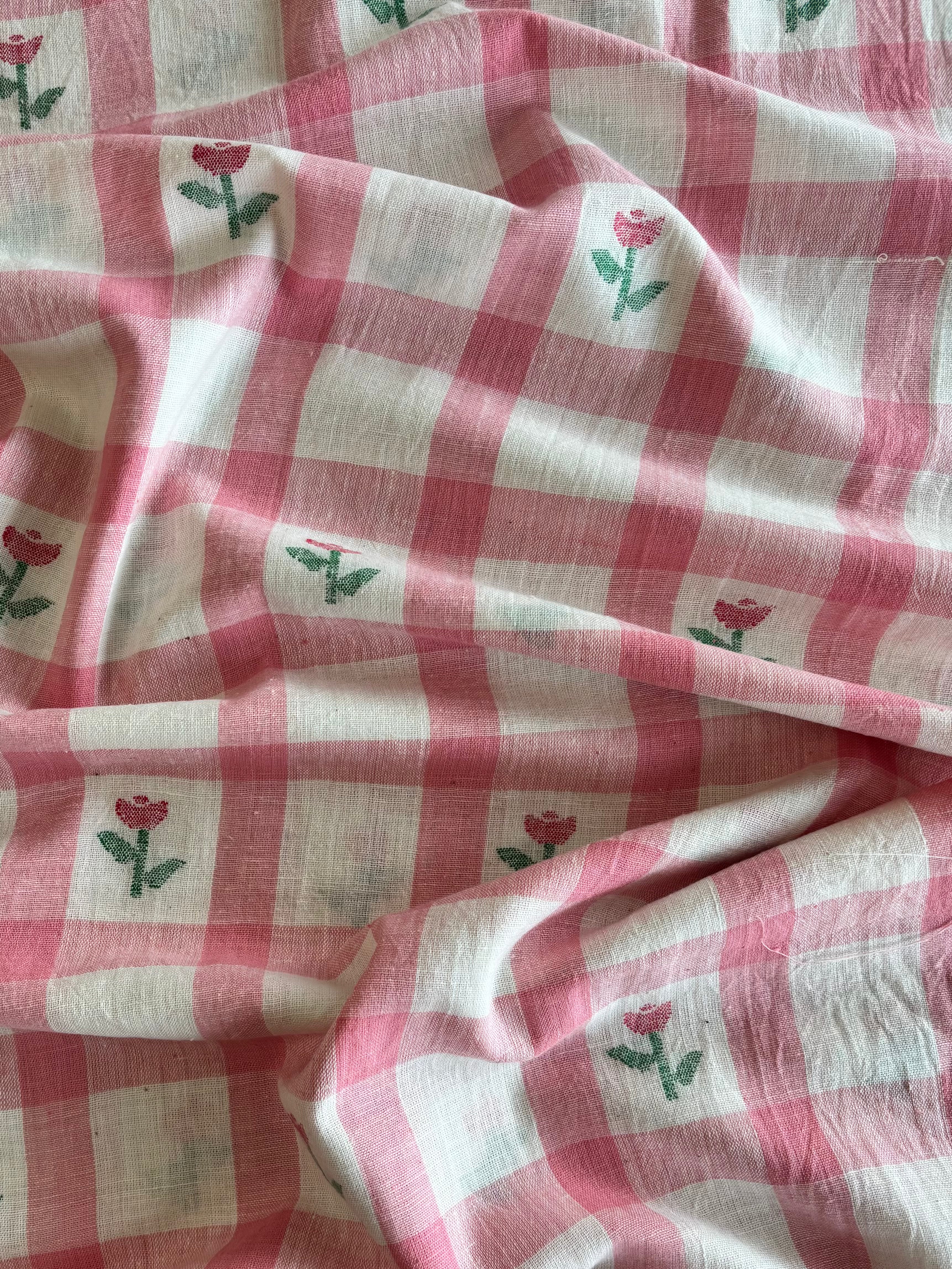 Jamdani Handloom Cotton - Pink Floral Check