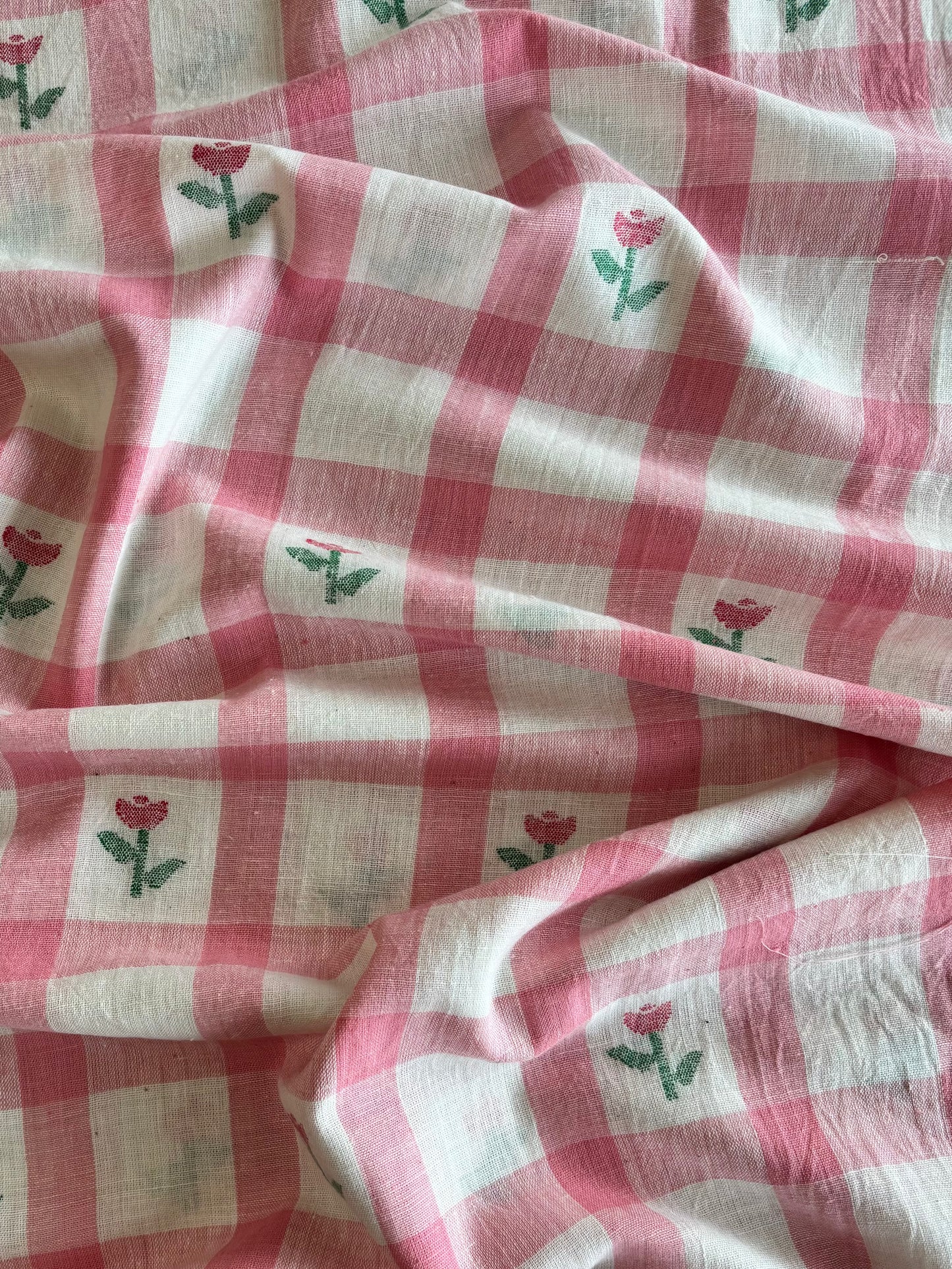 Jamdani Handloom Cotton - Pink Floral Check