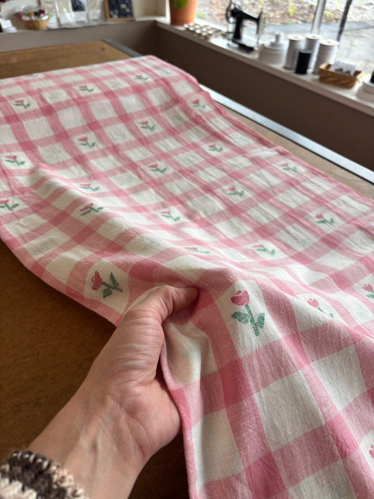 Jamdani Handloom Cotton - Pink Floral Check