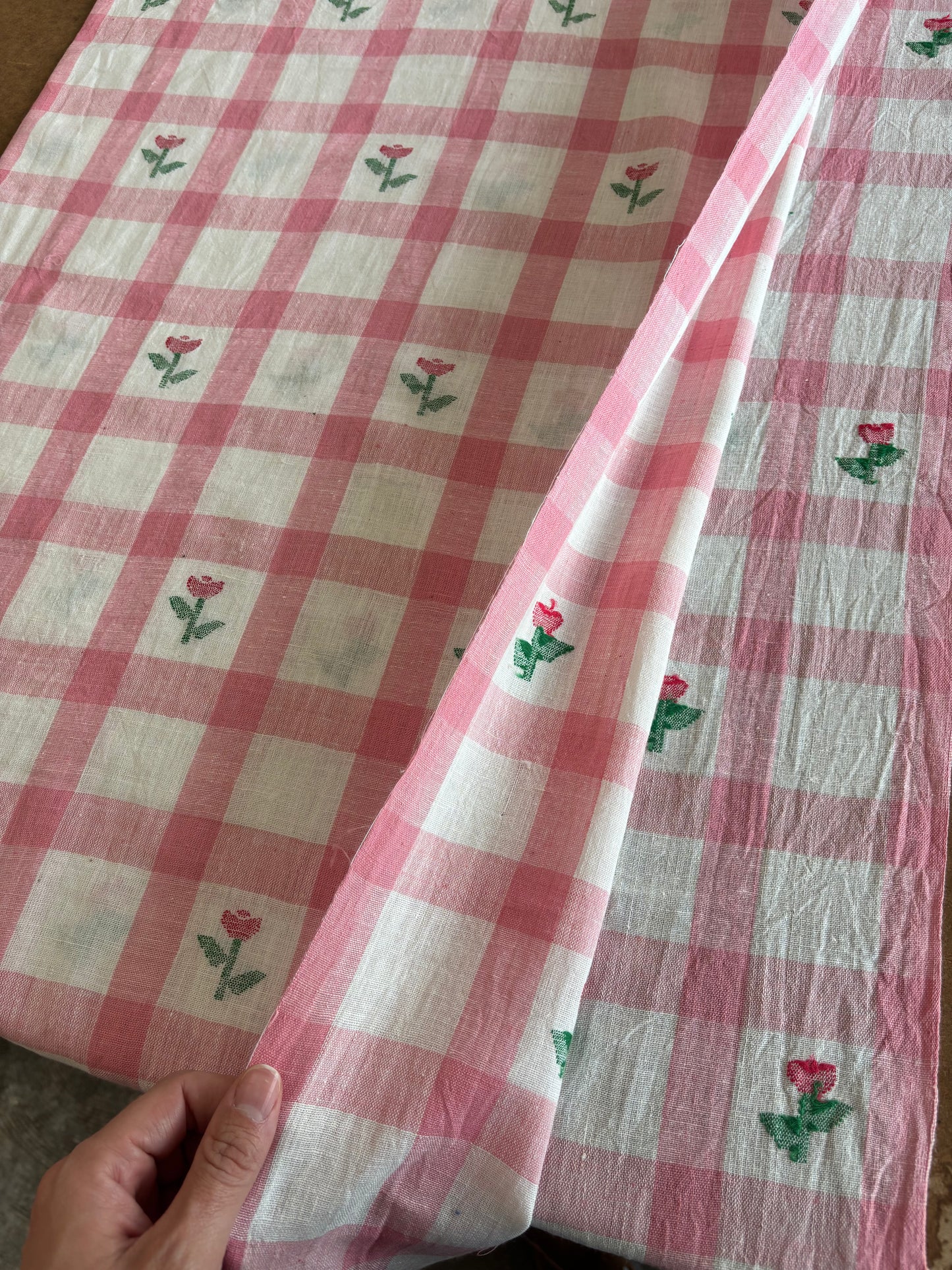 Jamdani Handloom Cotton - Pink Floral Check