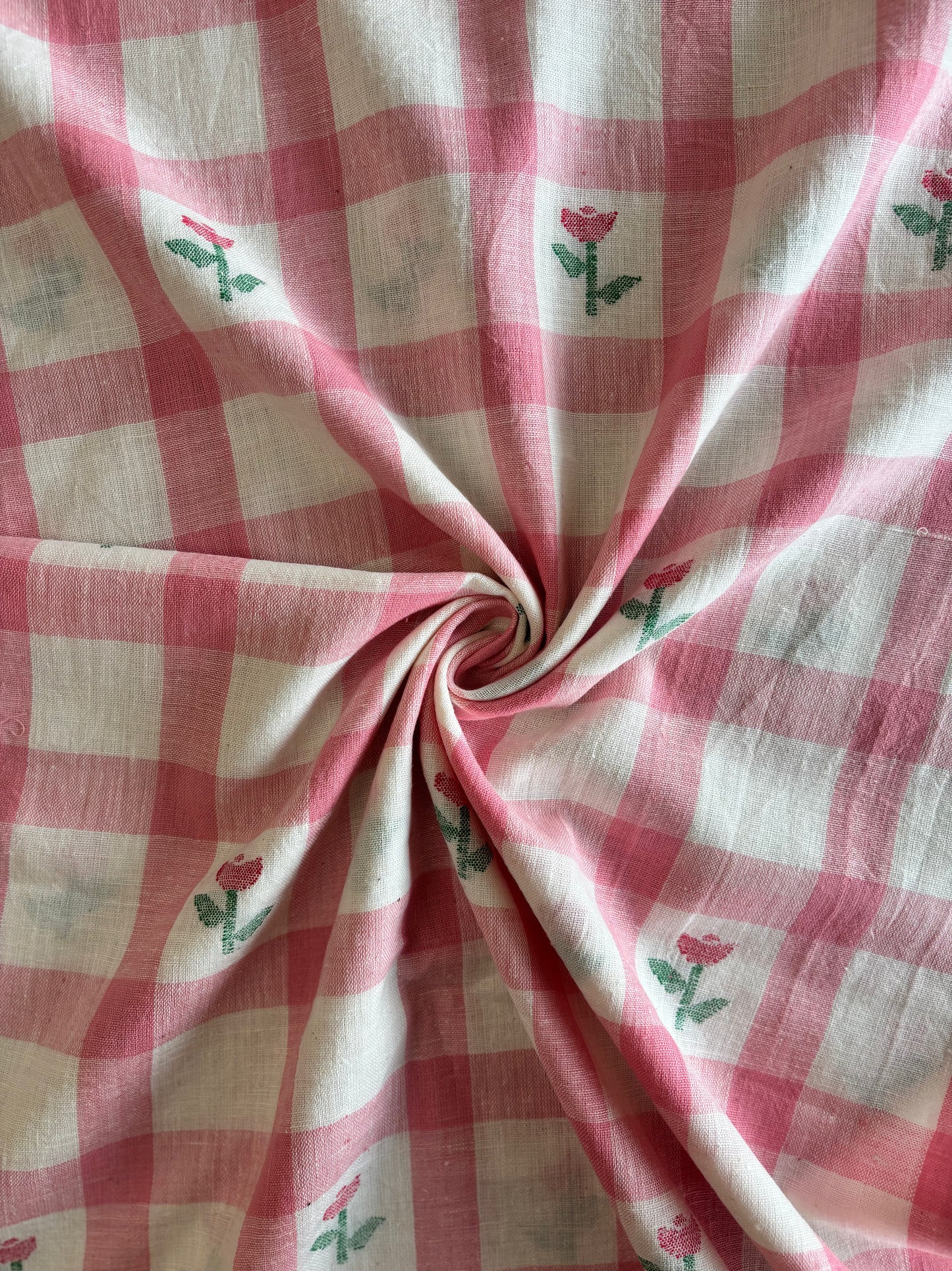 Jamdani Handloom Cotton - Pink Floral Check