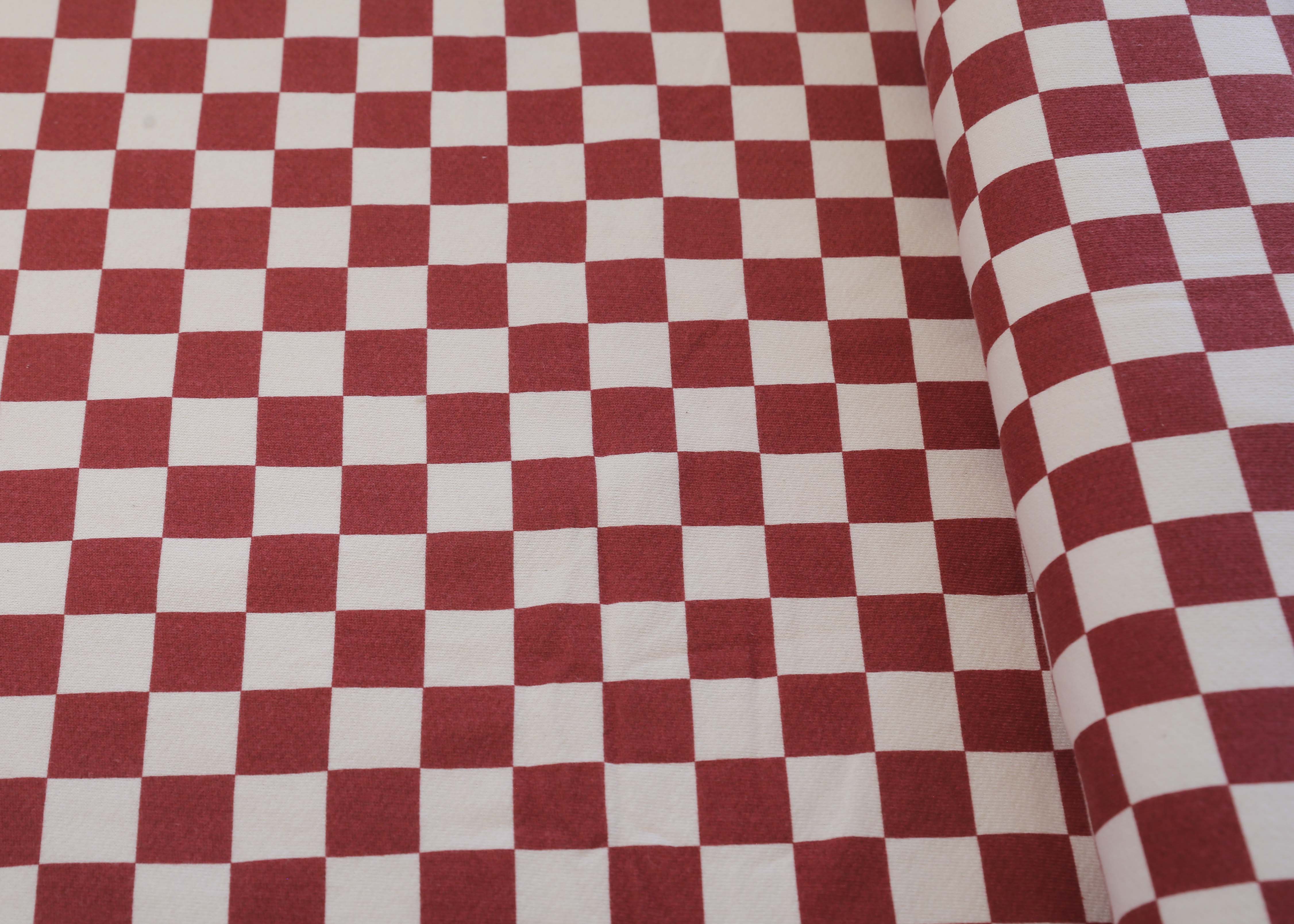 Organic Cotton French Terry - Red Checks