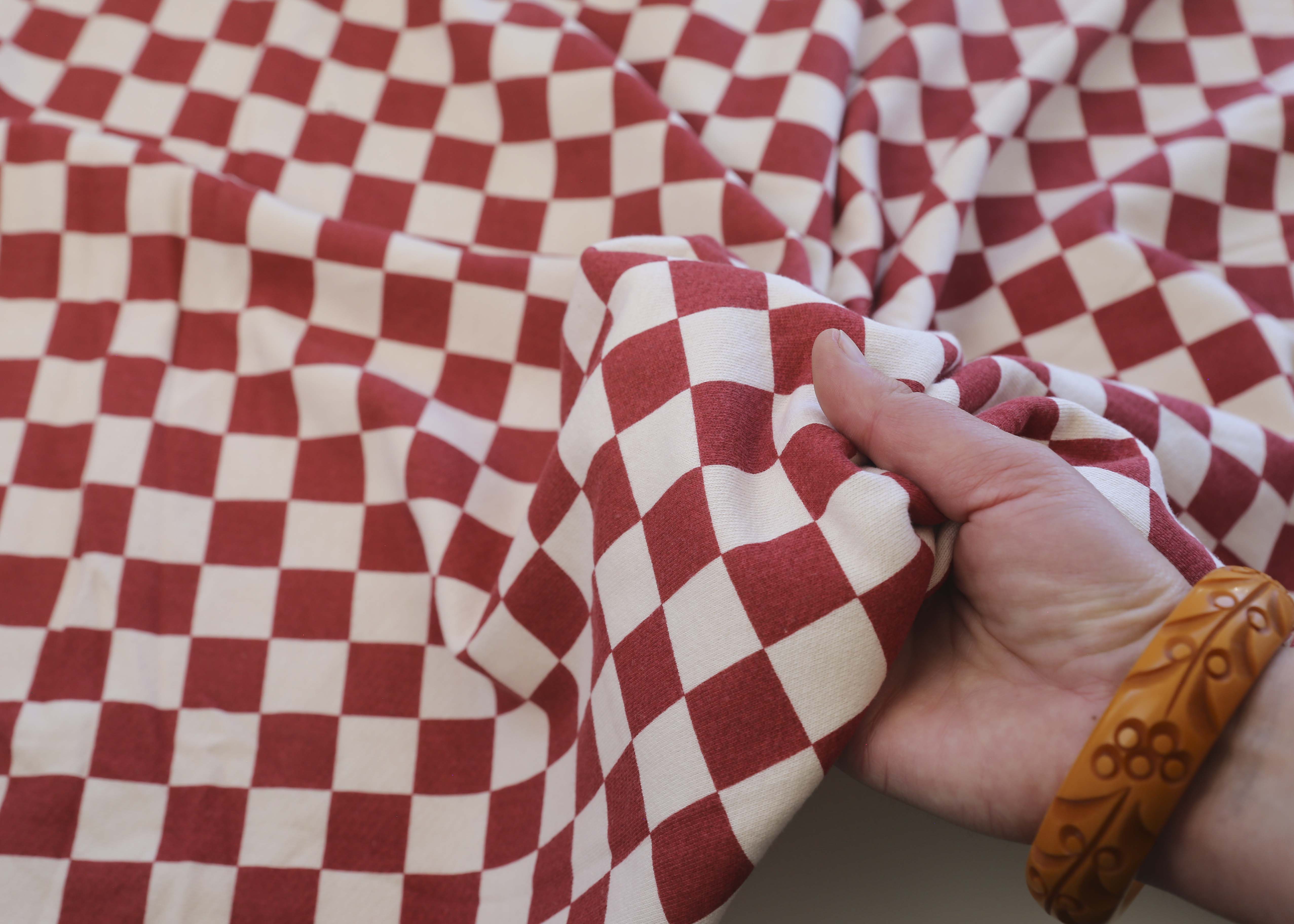 Organic Cotton French Terry - Red Checks