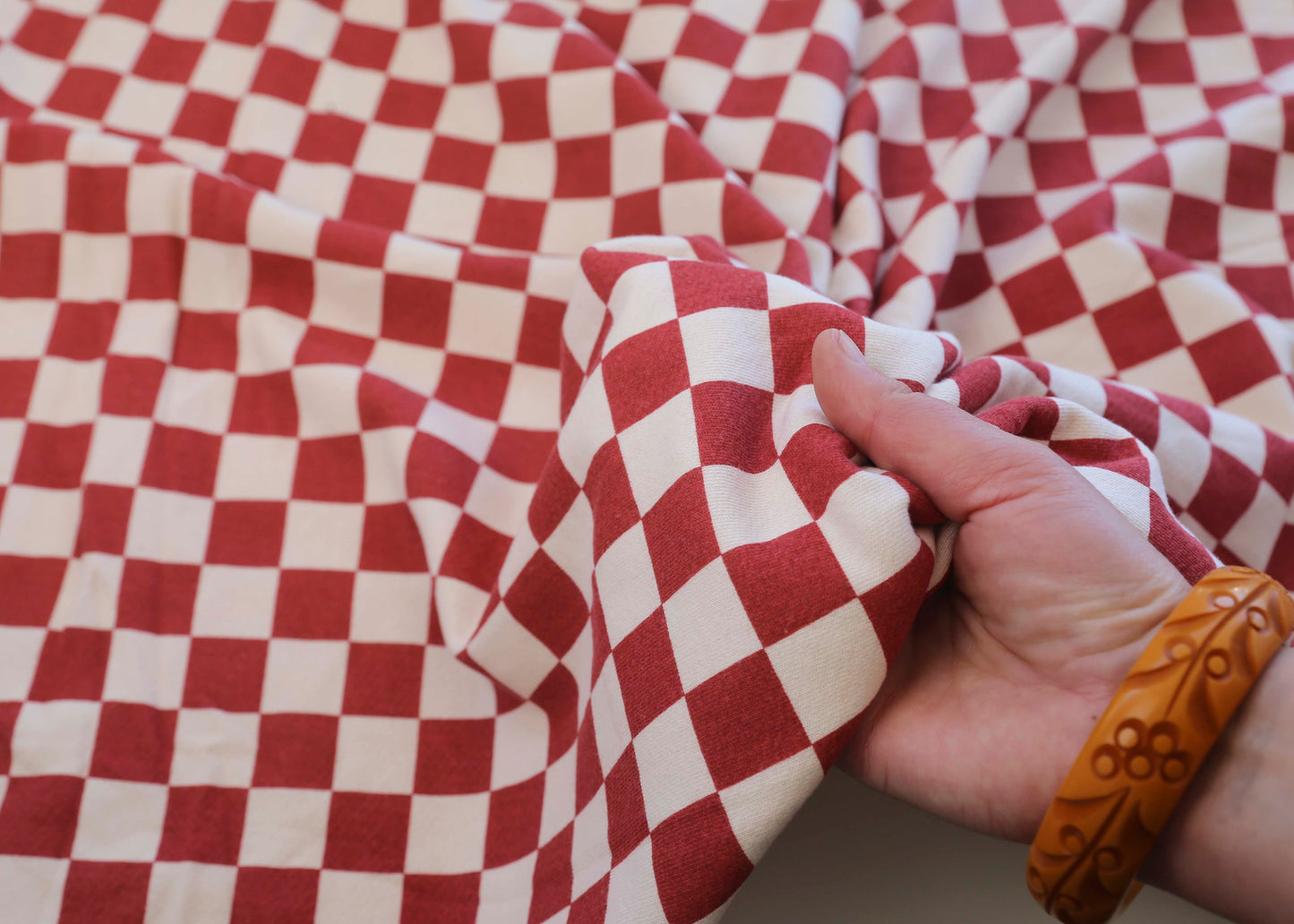 Organic Cotton French Terry - Red Checks