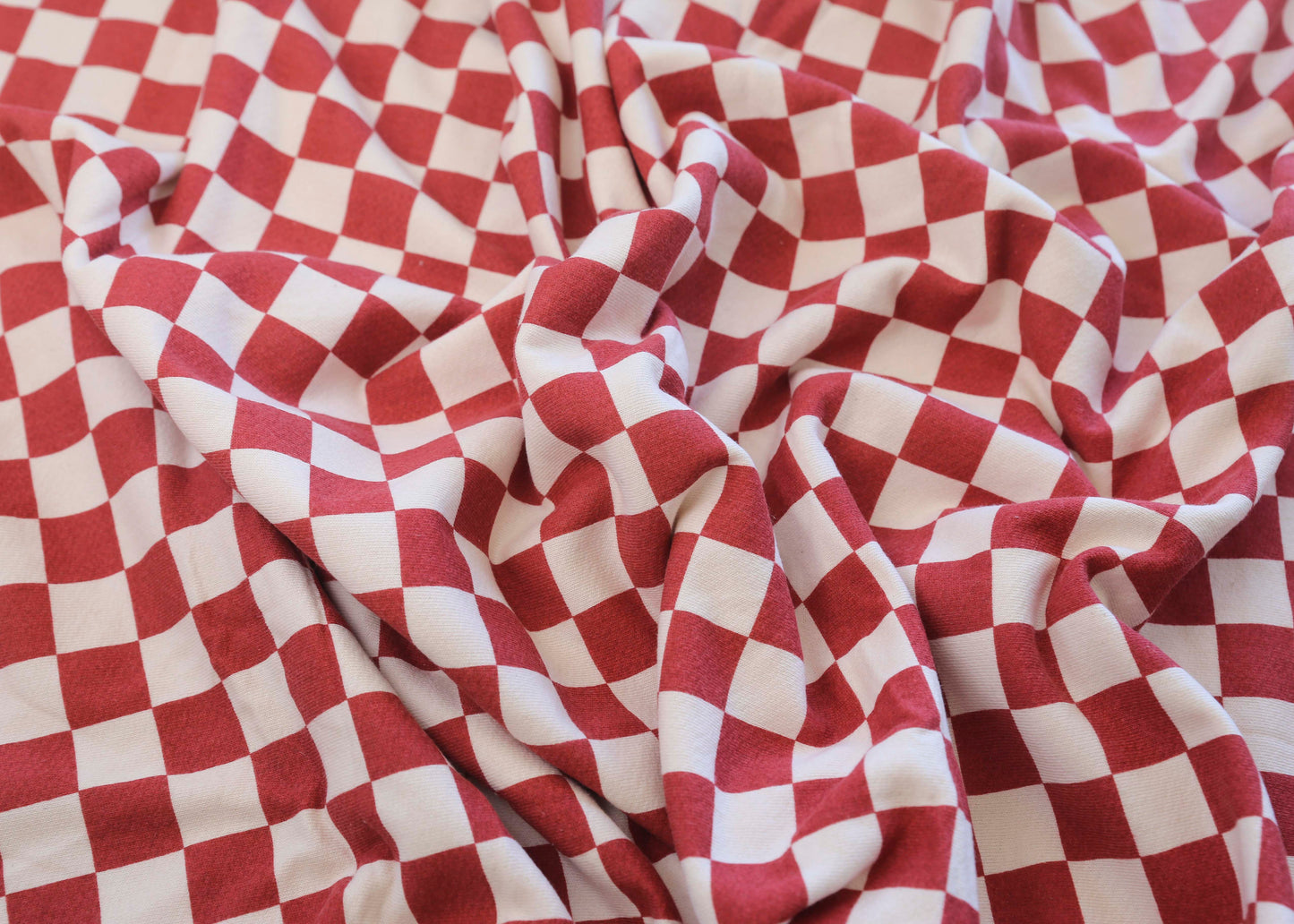Organic Cotton French Terry - Red Checks