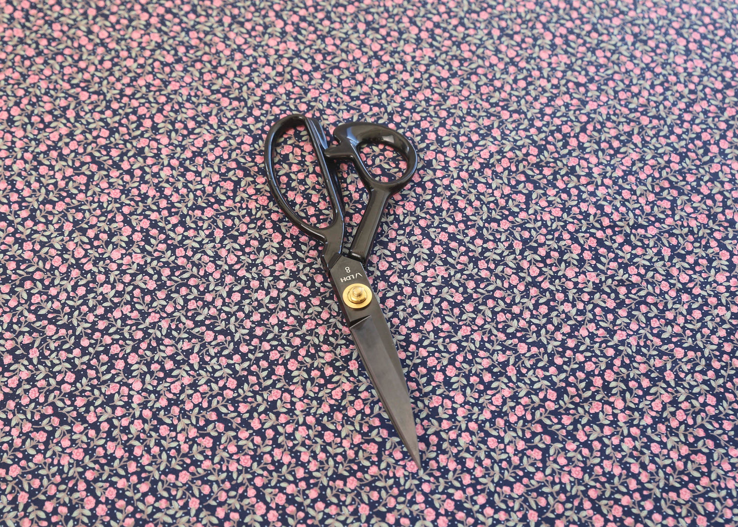 Deadstock Cotton Sateen Ditsy Floral - Pink on Navy