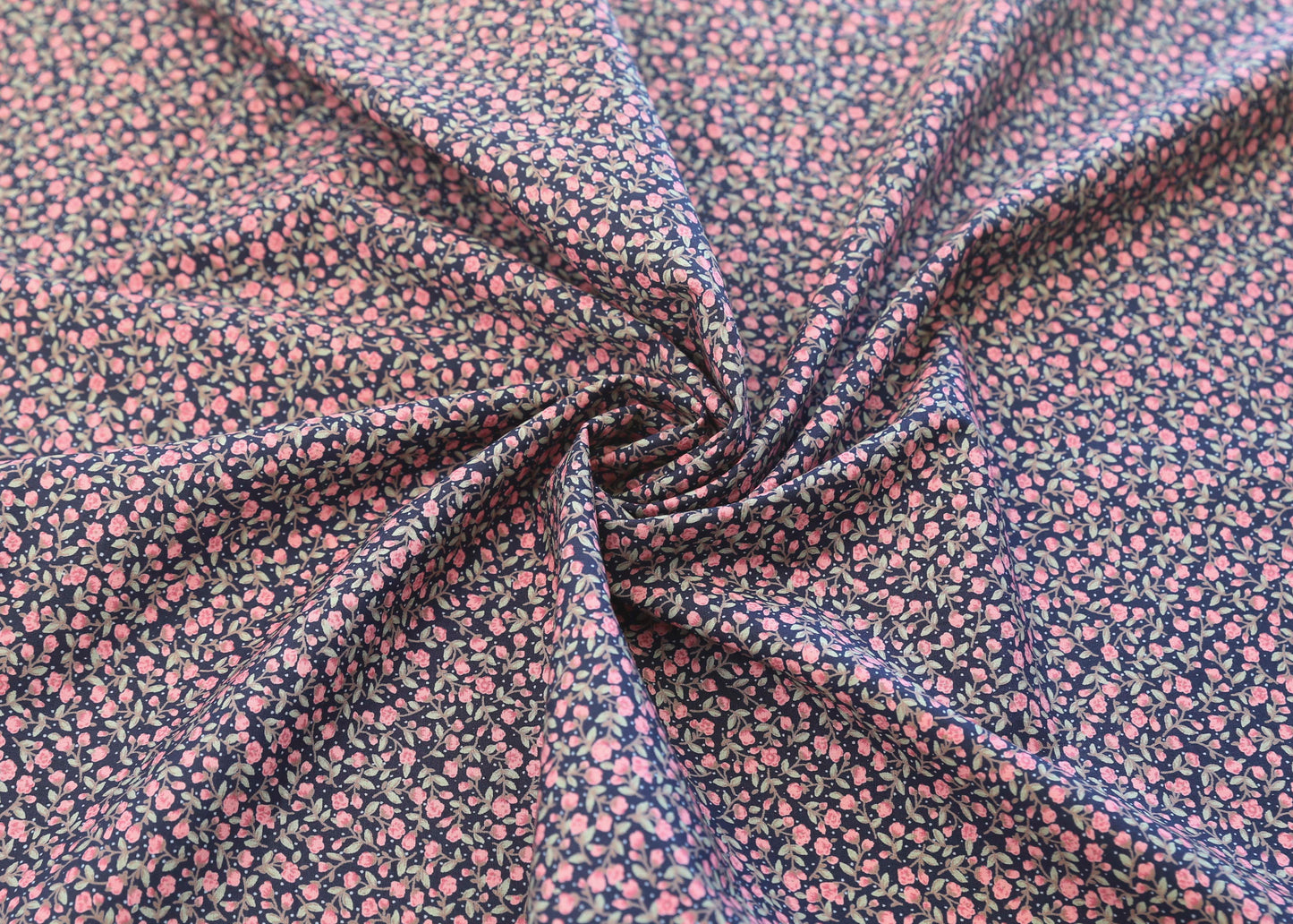 Deadstock Cotton Sateen Ditsy Floral - Pink on Navy