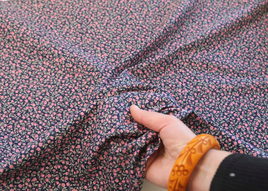 Deadstock Cotton Sateen Ditsy Floral - Pink on Navy