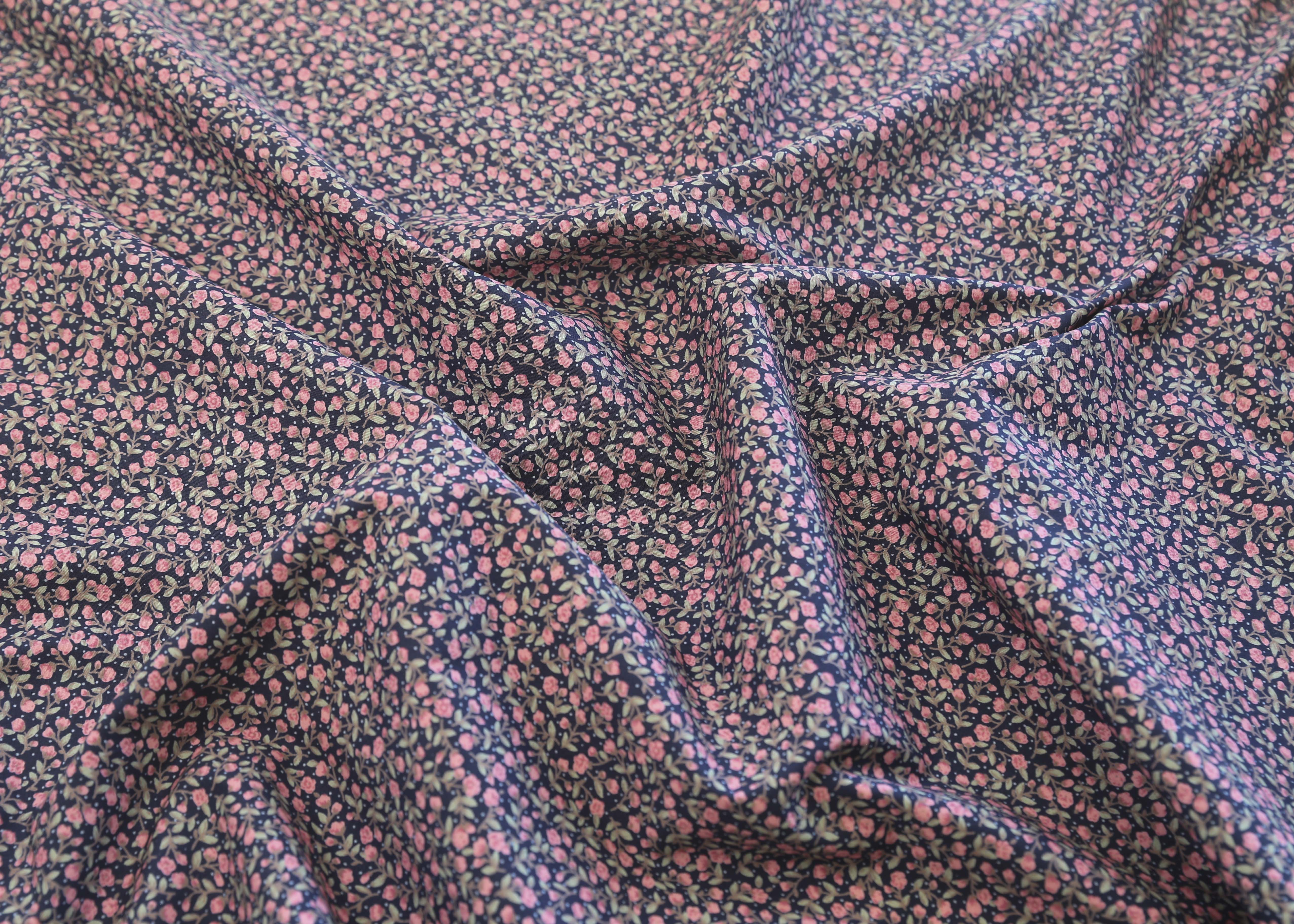 Deadstock Cotton Sateen Ditsy Floral - Pink on Navy