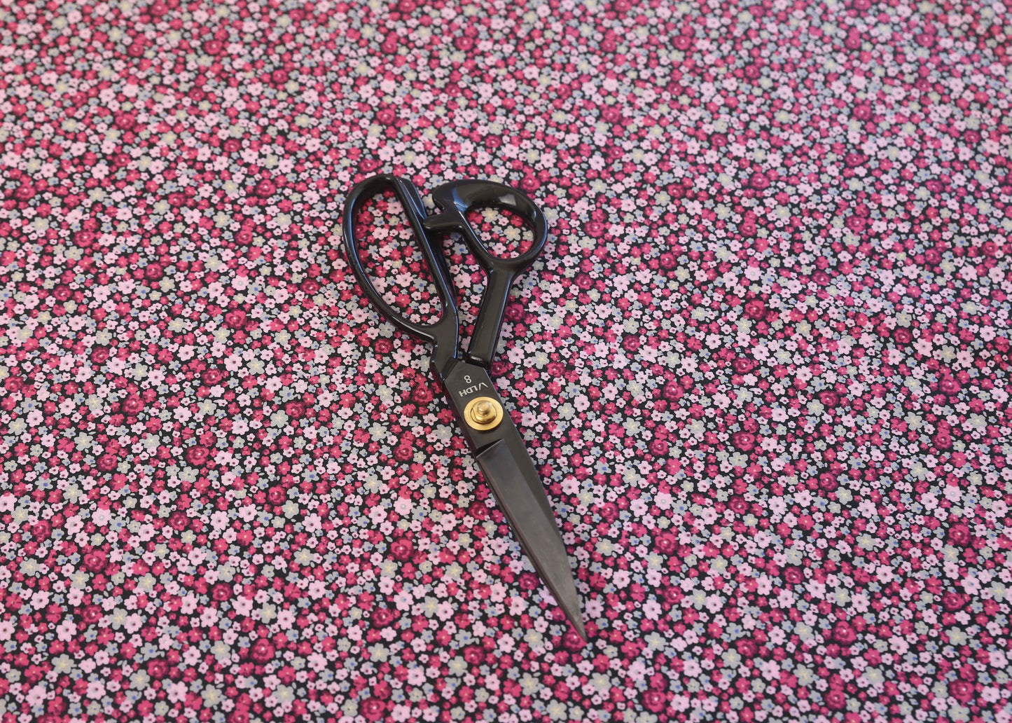 Deadstock Cotton Sateen Ditsy Floral - Pink on Black