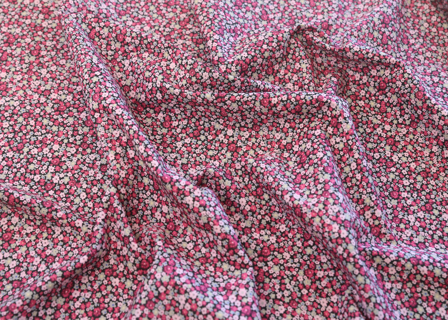 Deadstock Cotton Sateen Ditsy Floral - Pink on Black