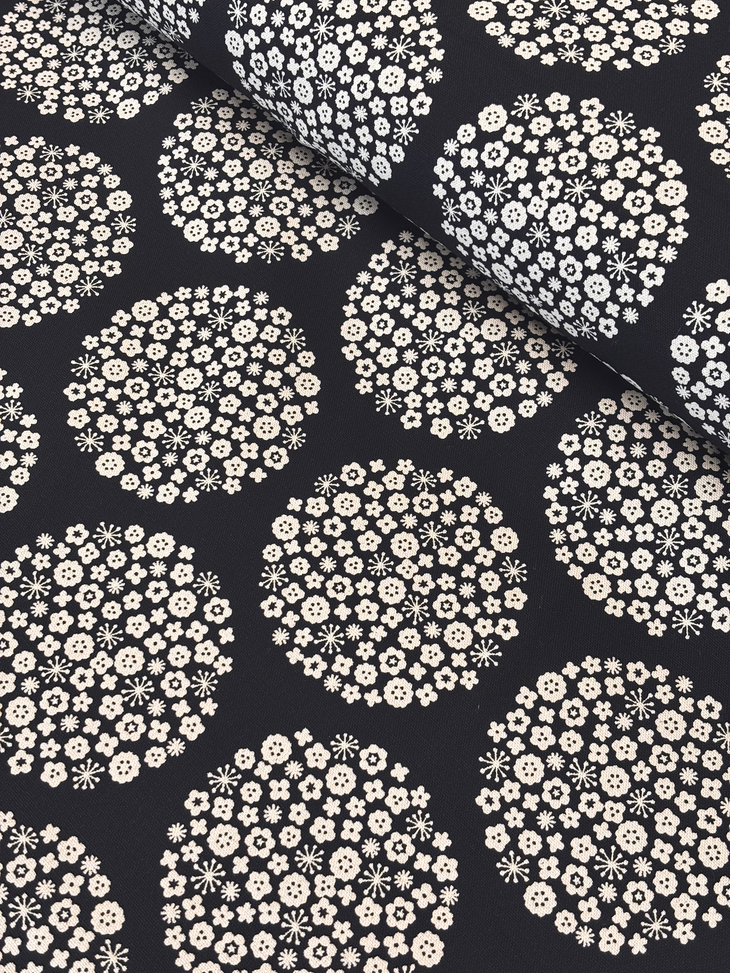 Lightweight Canvas - Black with Flower Clusters