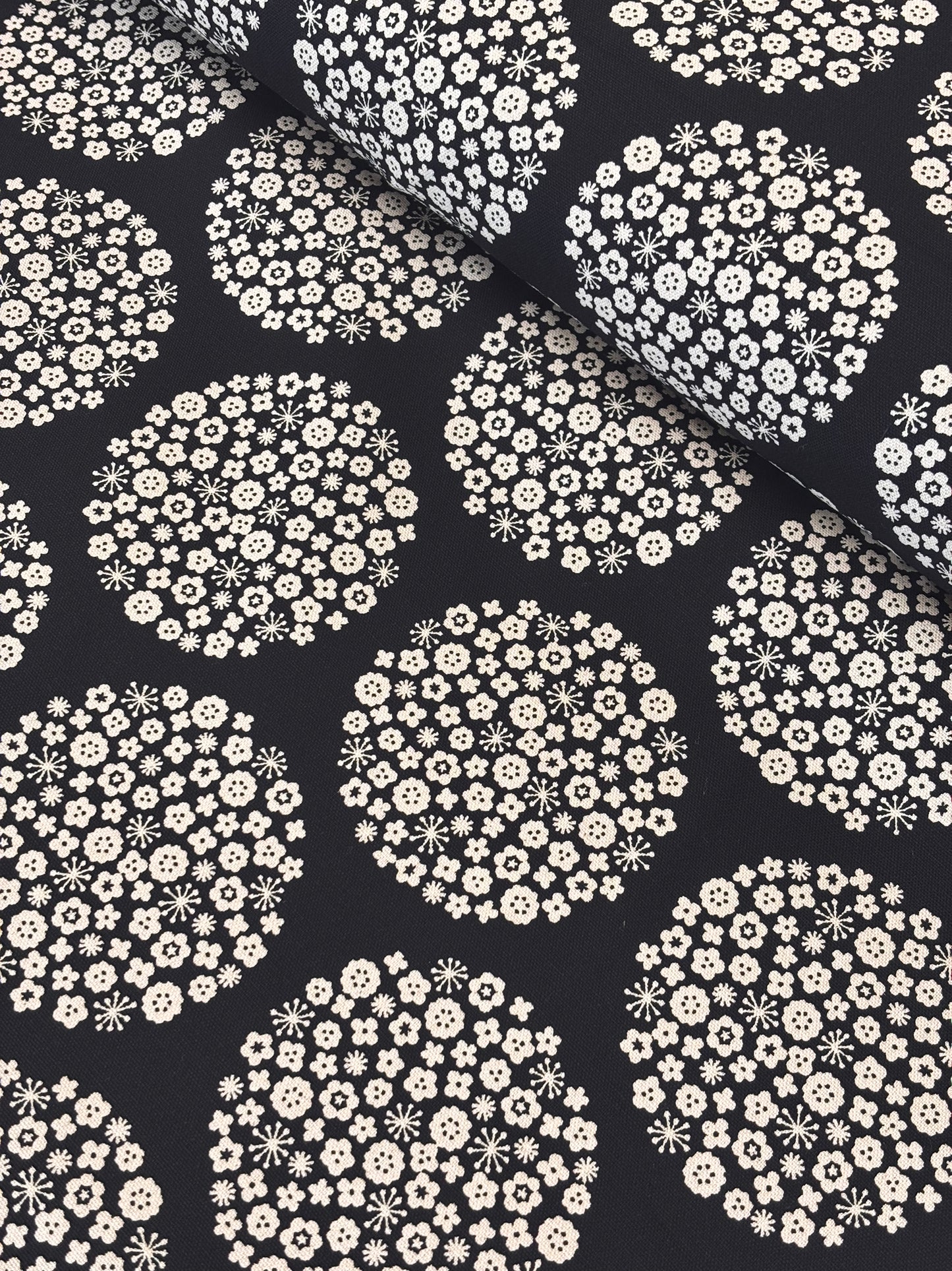 Lightweight Canvas - Black with Flower Clusters