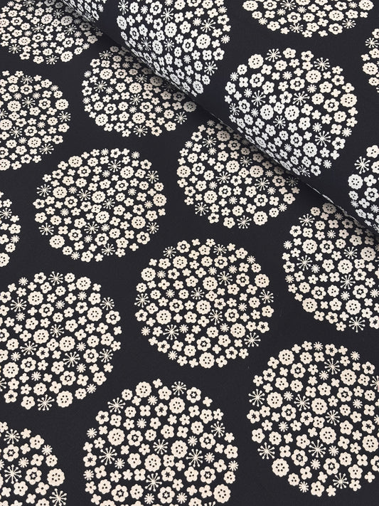 Lightweight Canvas - Black with Flower Clusters