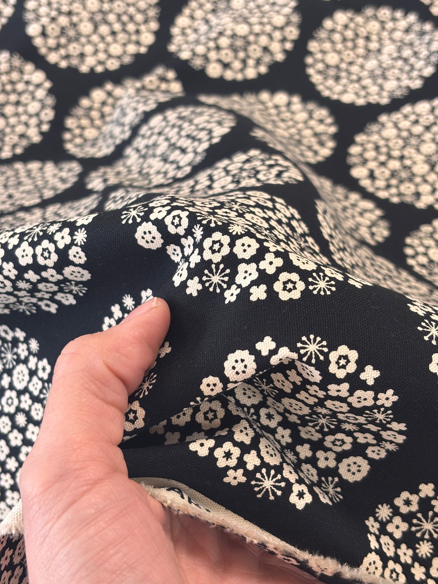 Lightweight Canvas - Black with Flower Clusters