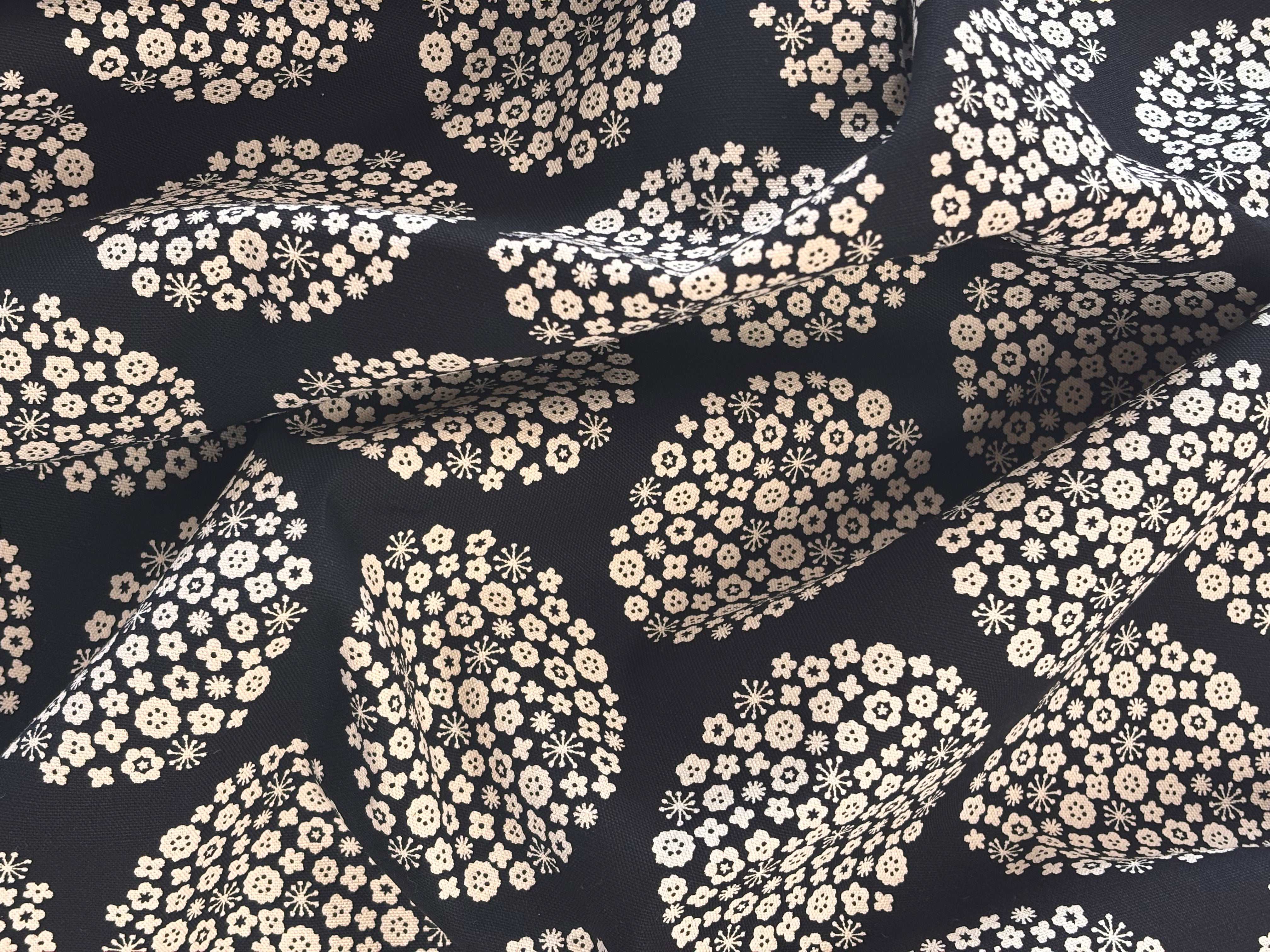Lightweight Canvas - Black with Flower Clusters