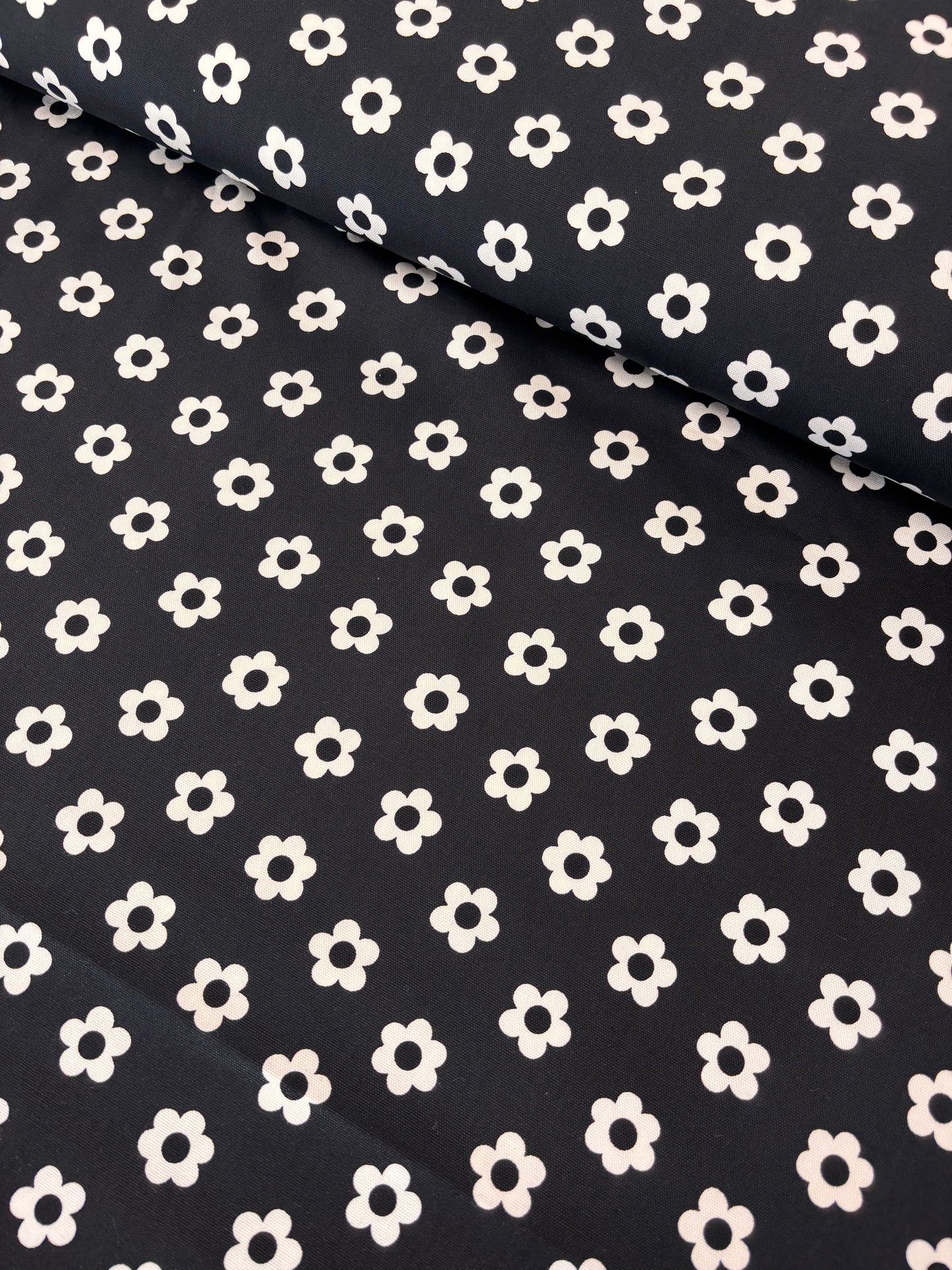 Lightweight Canvas - Black with White Flowers