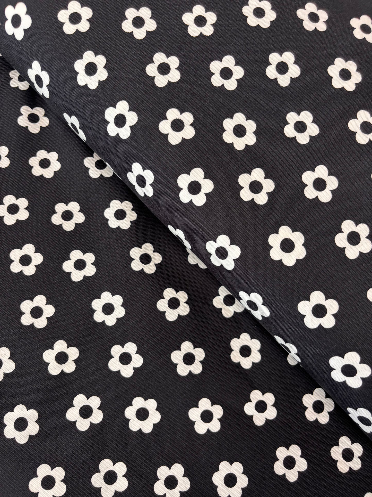 Lightweight Canvas - Black with White Flowers