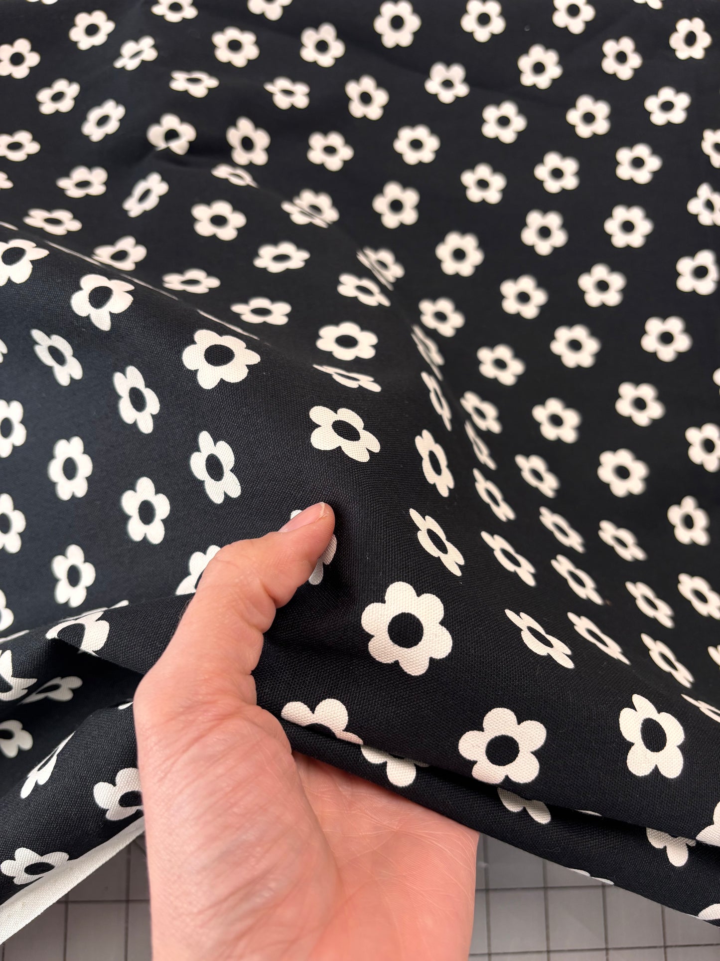 Lightweight Canvas - Black with White Flowers