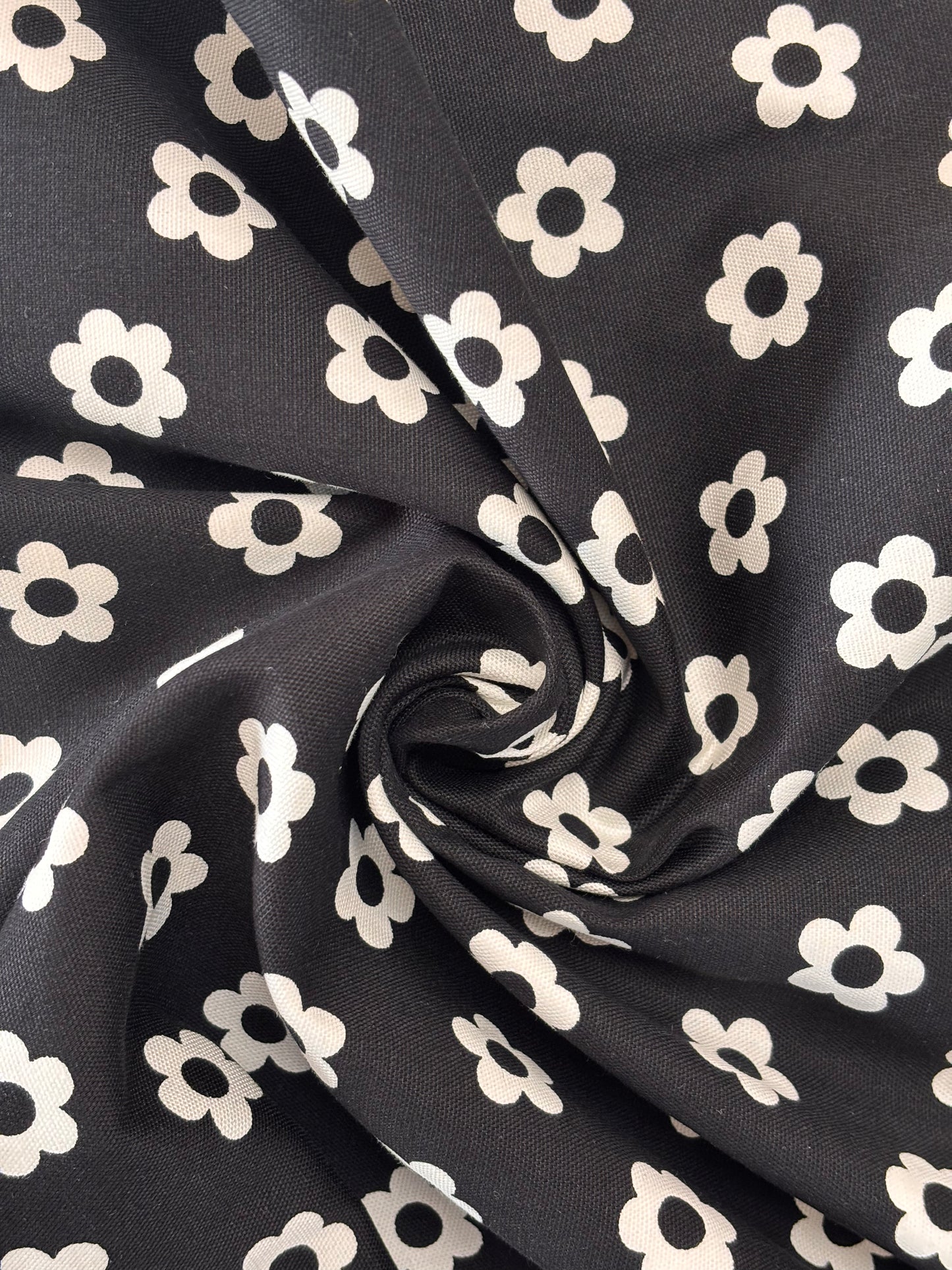 Lightweight Canvas - Black with White Flowers