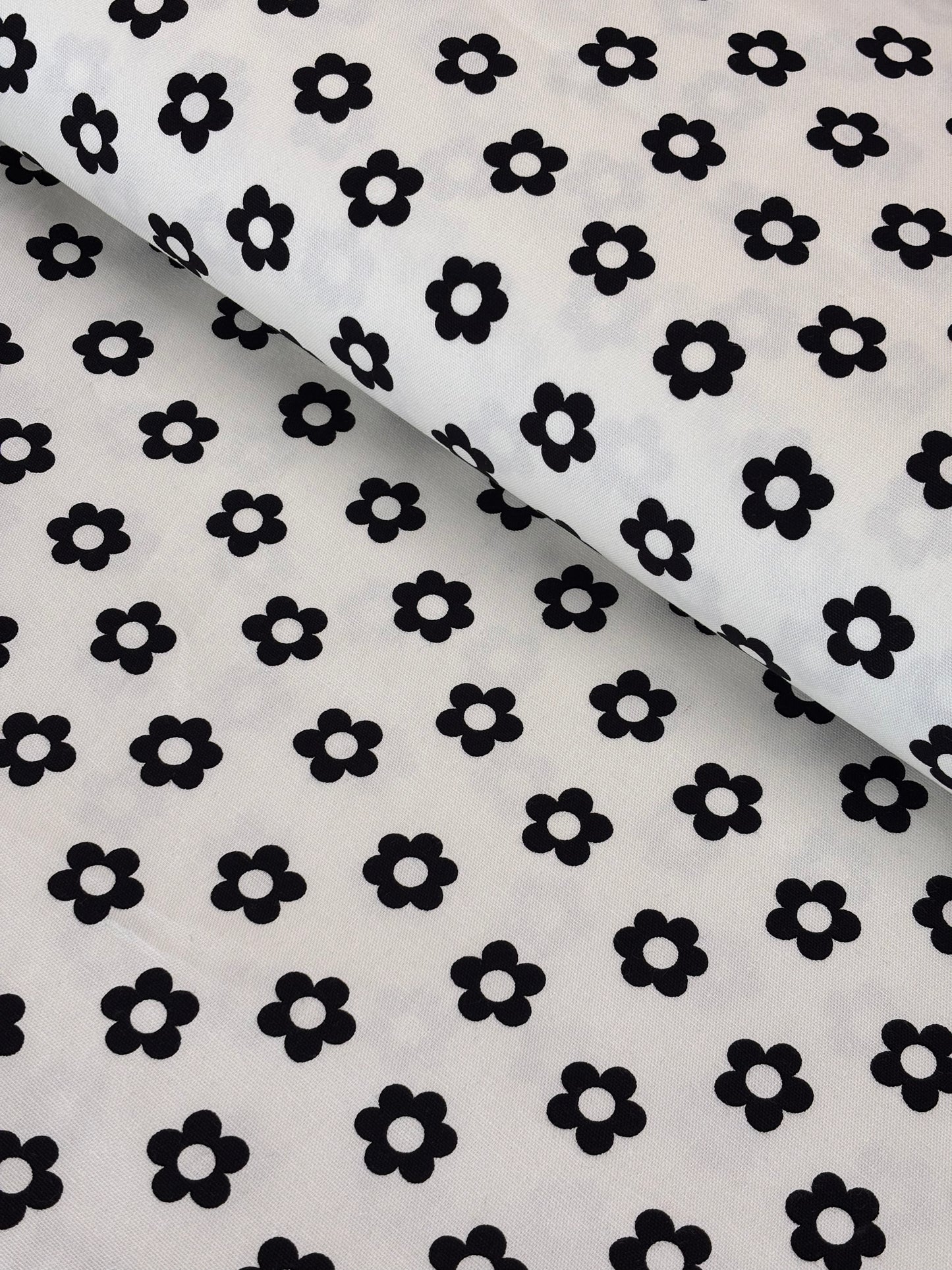 Lightweight Canvas - White with Black Flowers