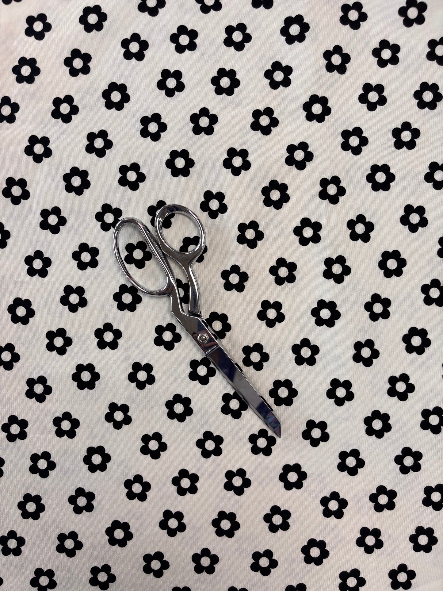 Lightweight Canvas - White with Black Flowers