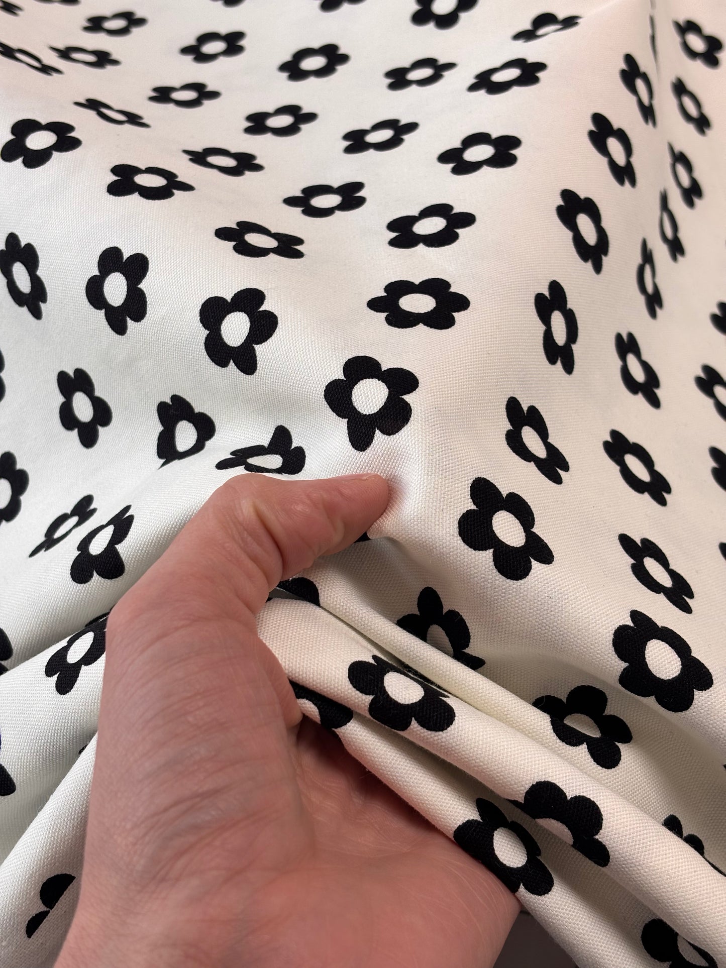 Lightweight Canvas - White with Black Flowers