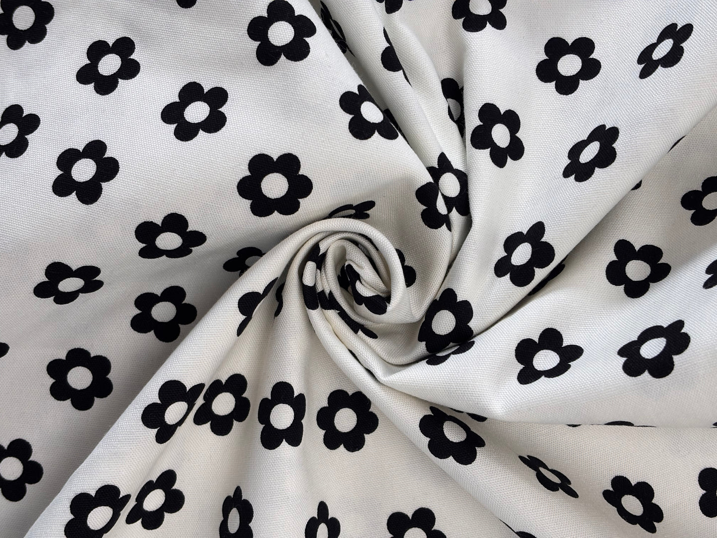 Lightweight Canvas - White with Black Flowers