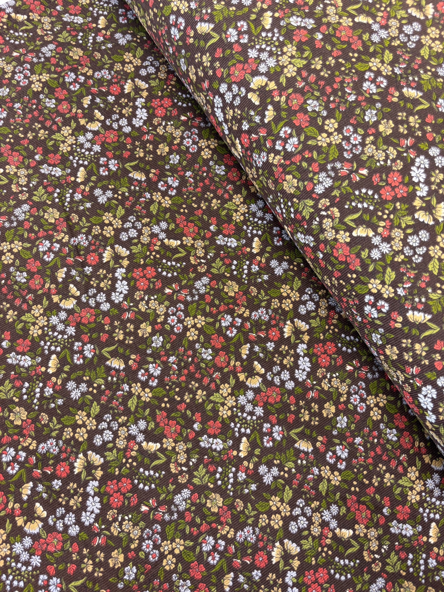 Hokkoh - Brown Floral Pinwale Corduroy