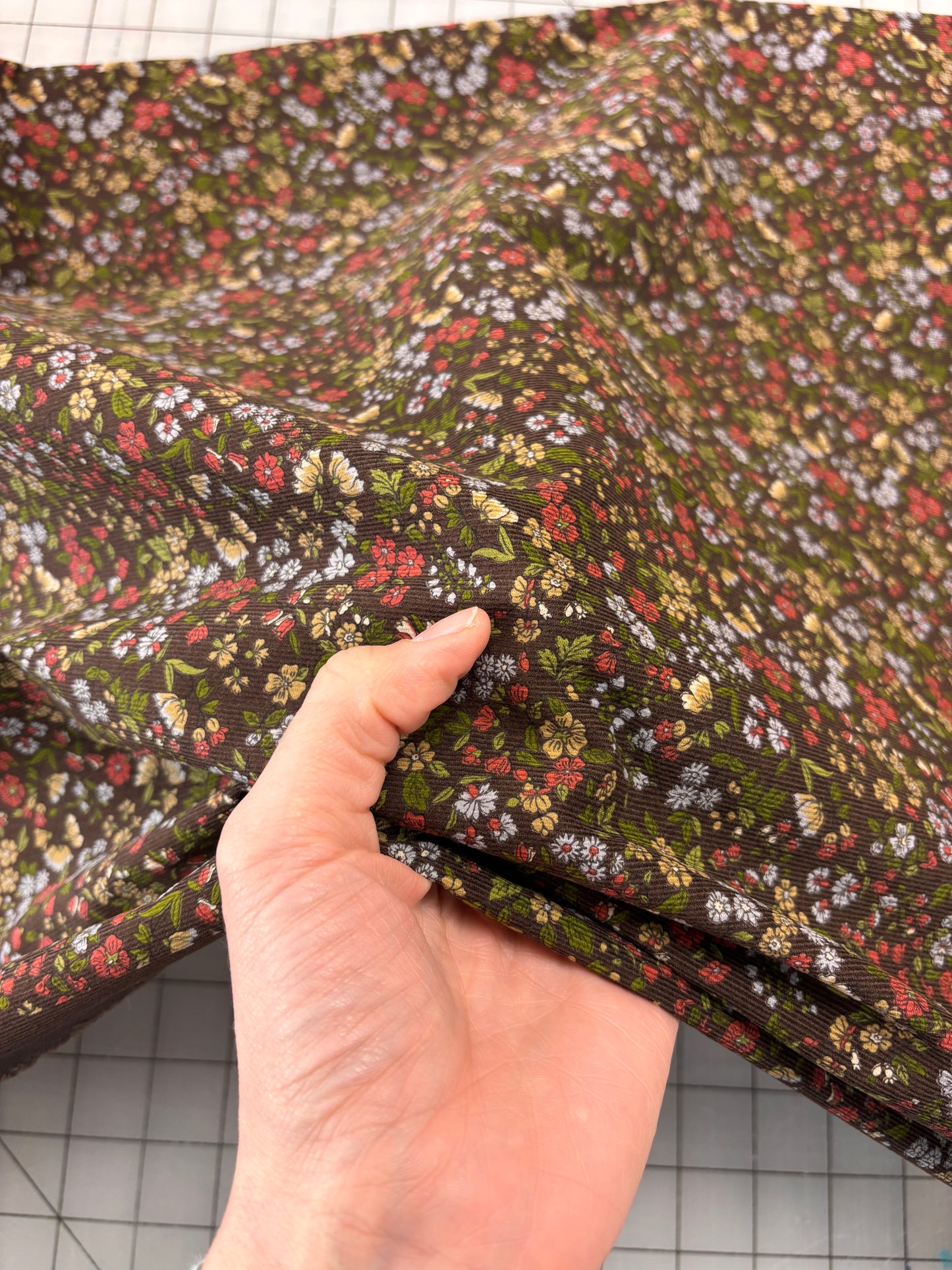 Hokkoh - Brown Floral Pinwale Corduroy