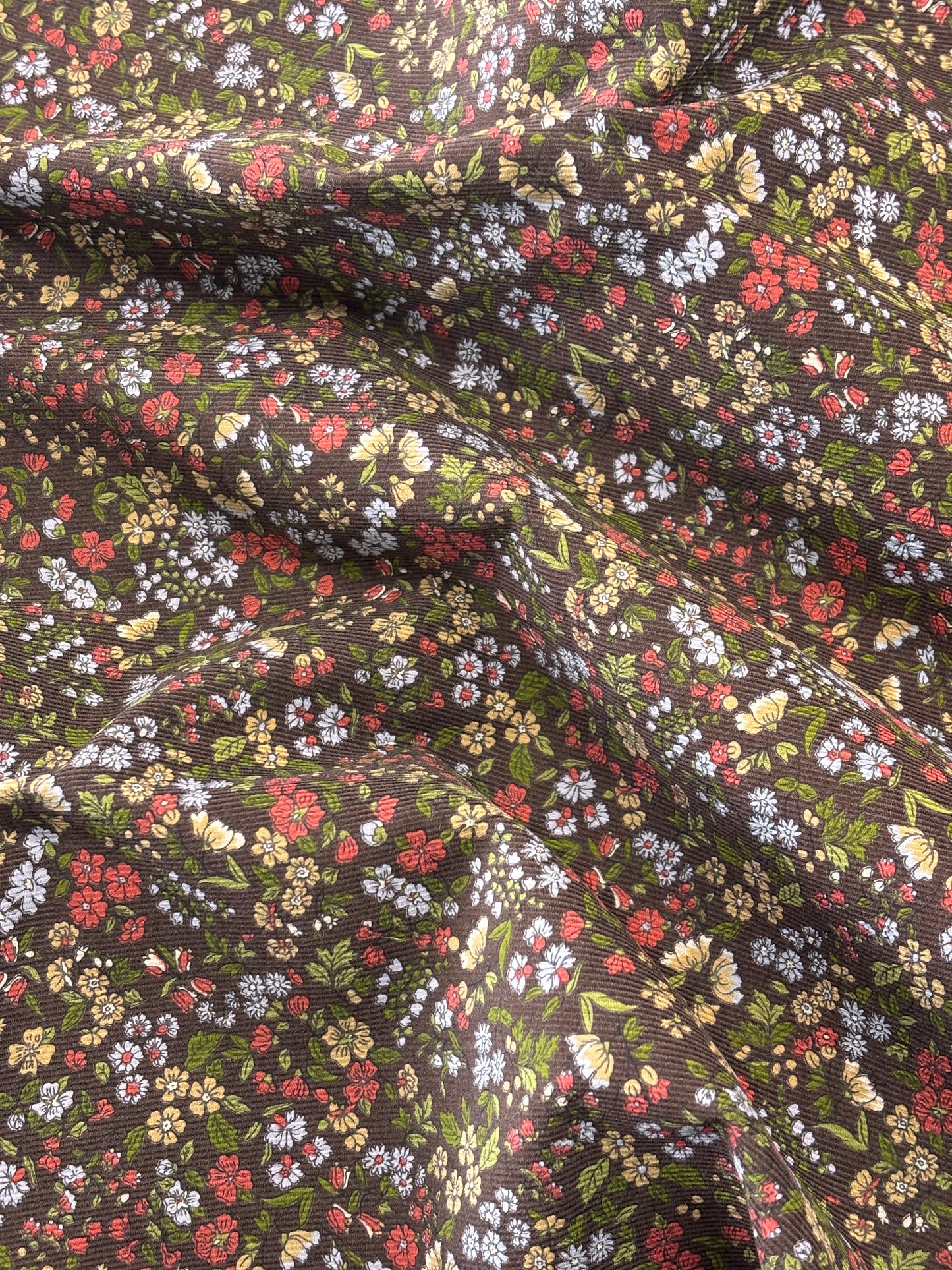 Hokkoh - Brown Floral Pinwale Corduroy