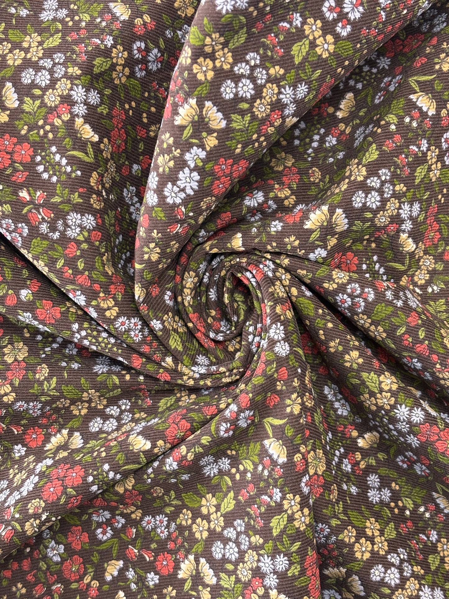 Hokkoh - Brown Floral Pinwale Corduroy