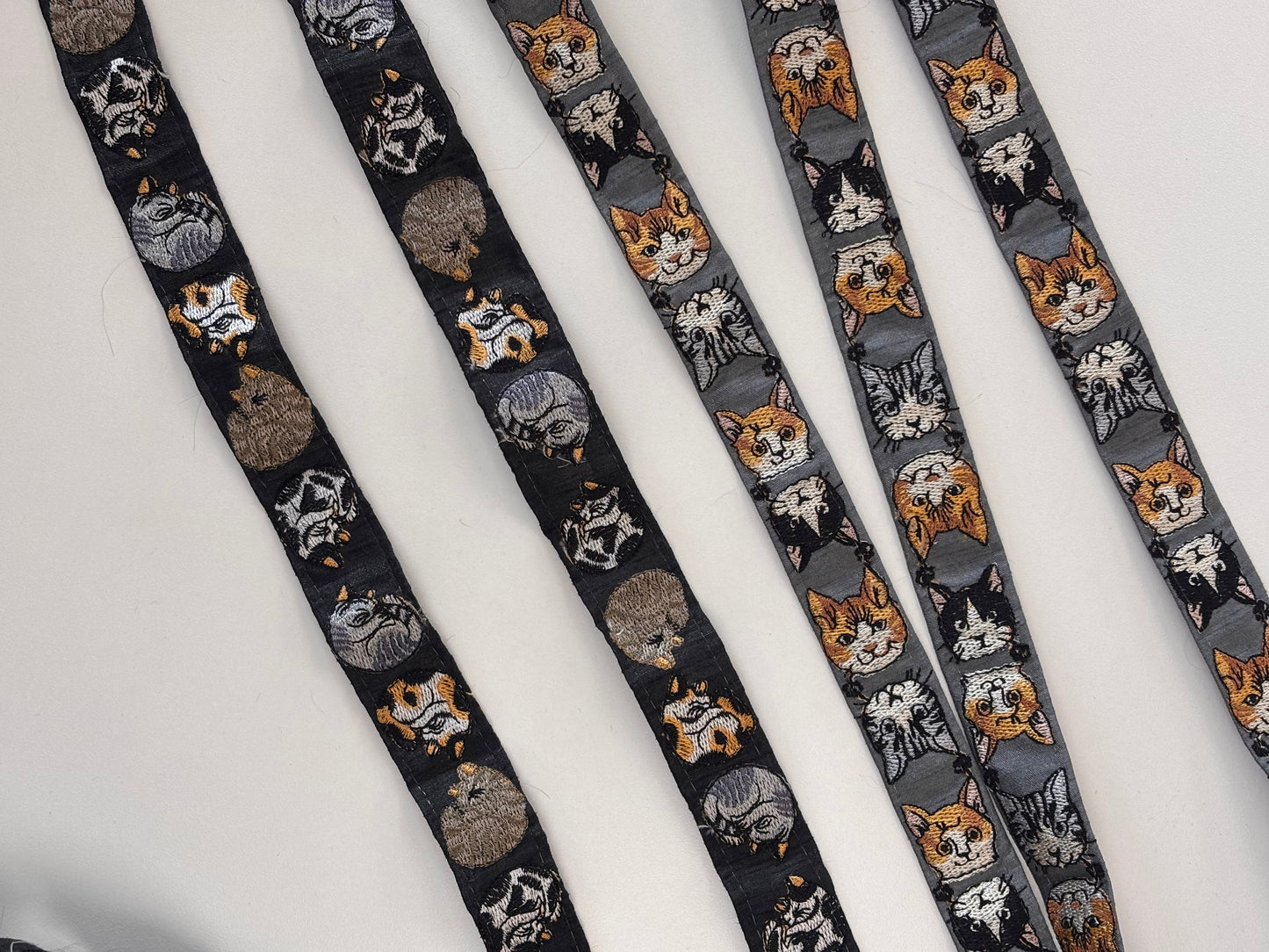 Embroidered Trim - Cat Faces (Grey)