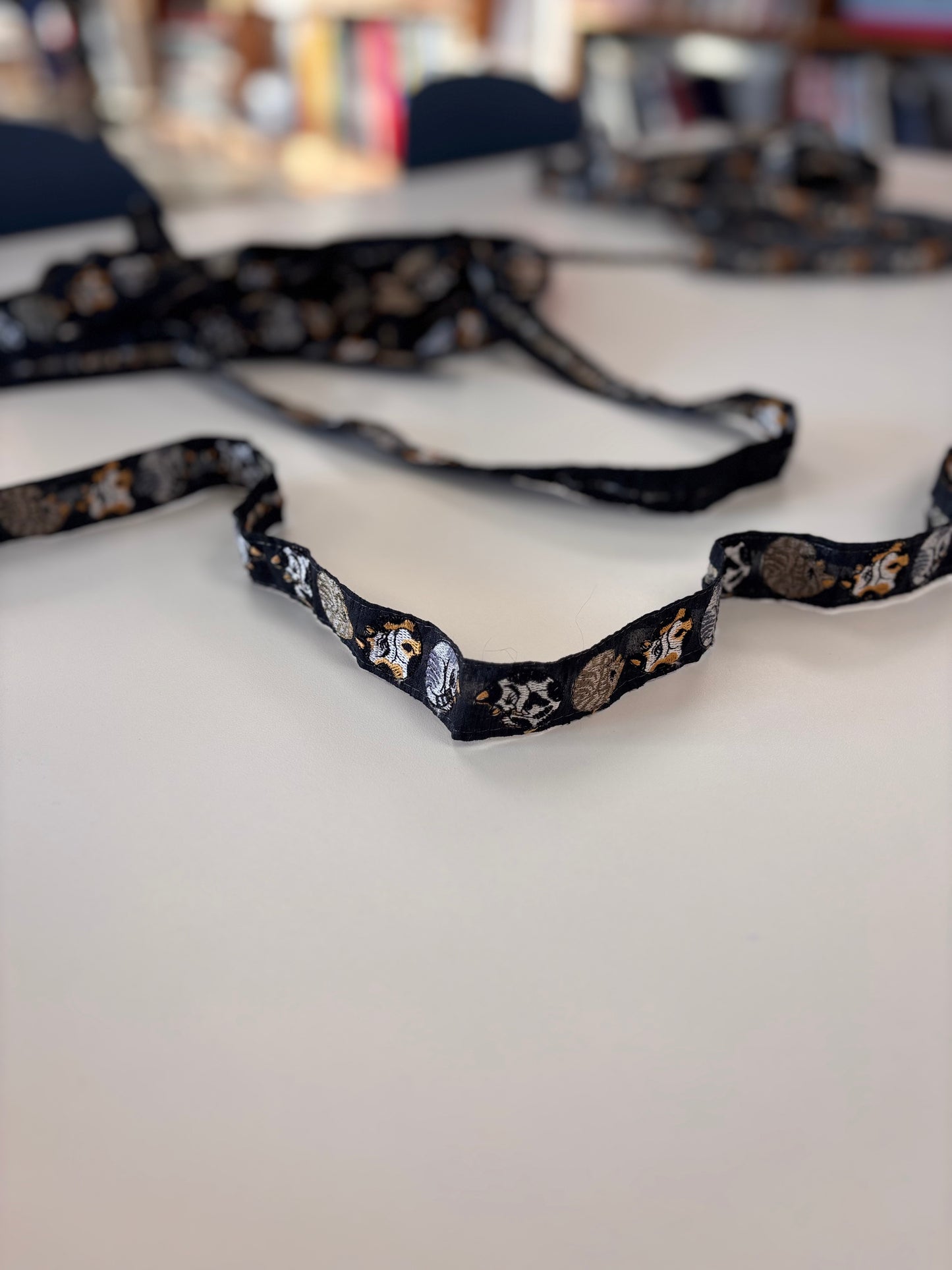 Embroidered Trim - Sleeping Cats (Black)