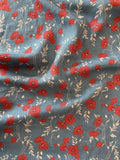 Poppy Linen - Dusty Blue & Red
