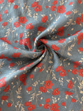Poppy Linen - Dusty Blue & Red