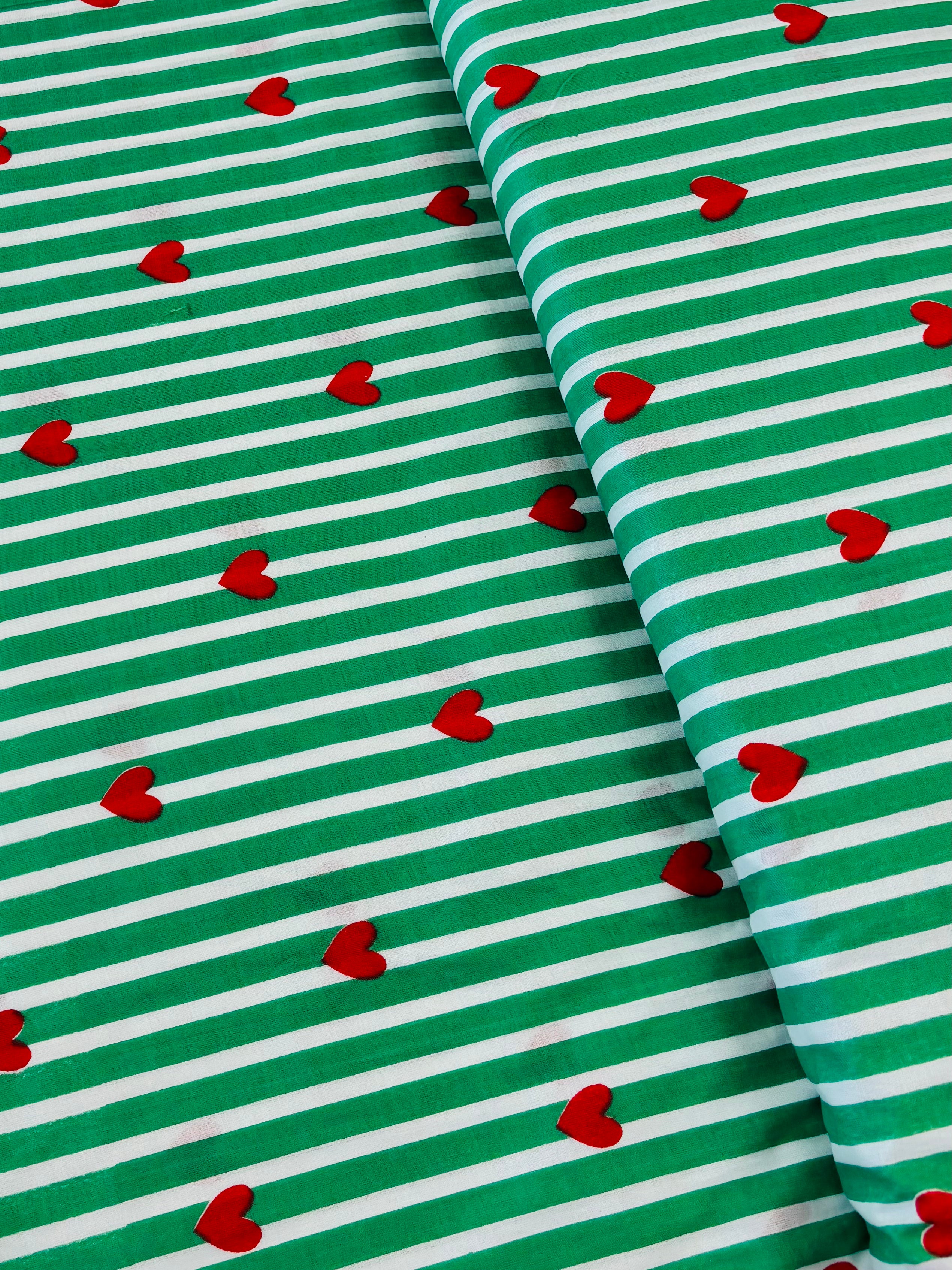 Indian Block Print - Stripes & Hearts