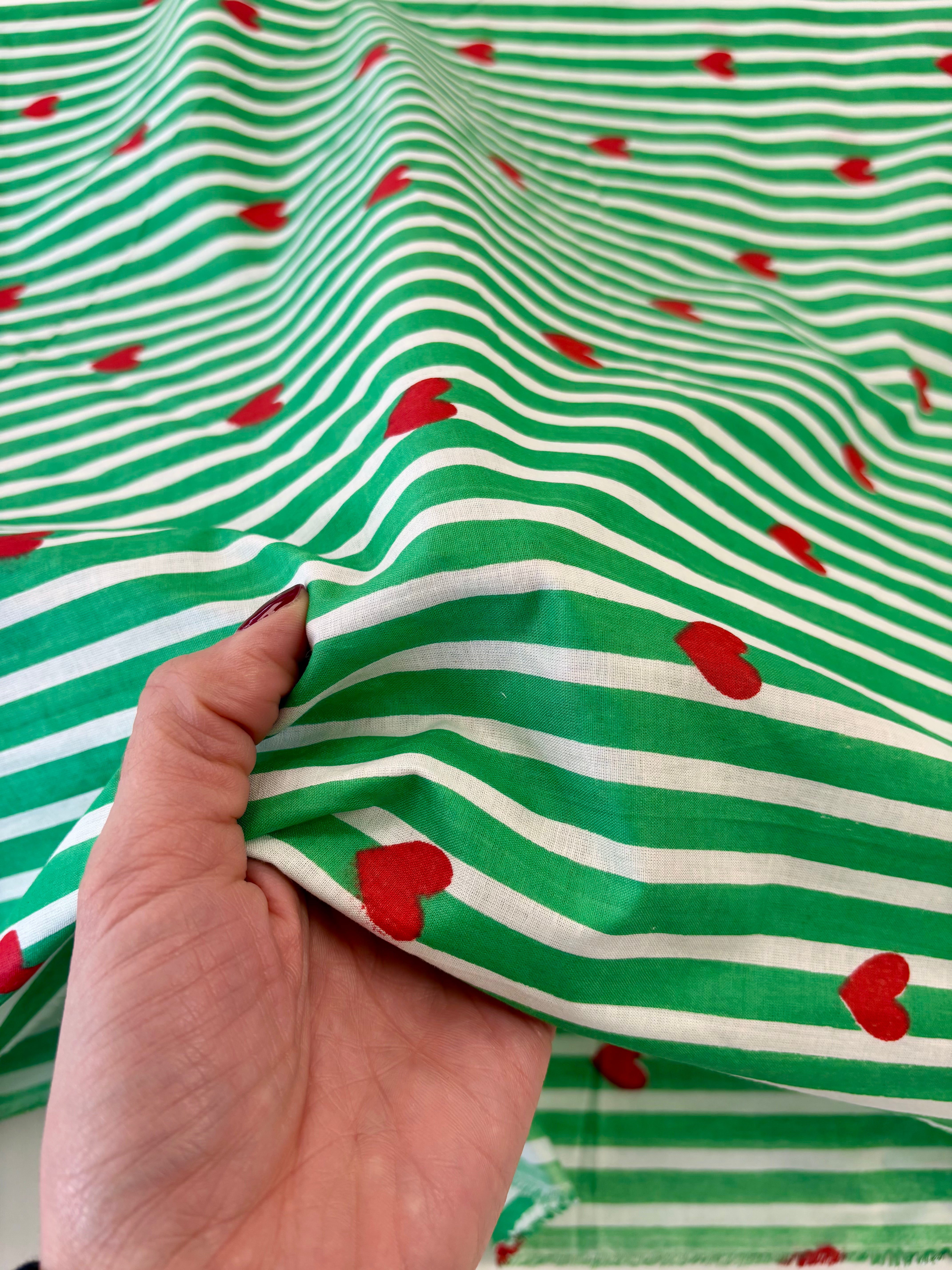 Indian Block Print - Stripes & Hearts