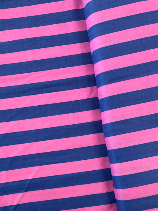 Indian Cotton Screen Print - Blue and Pink Bold Stripe