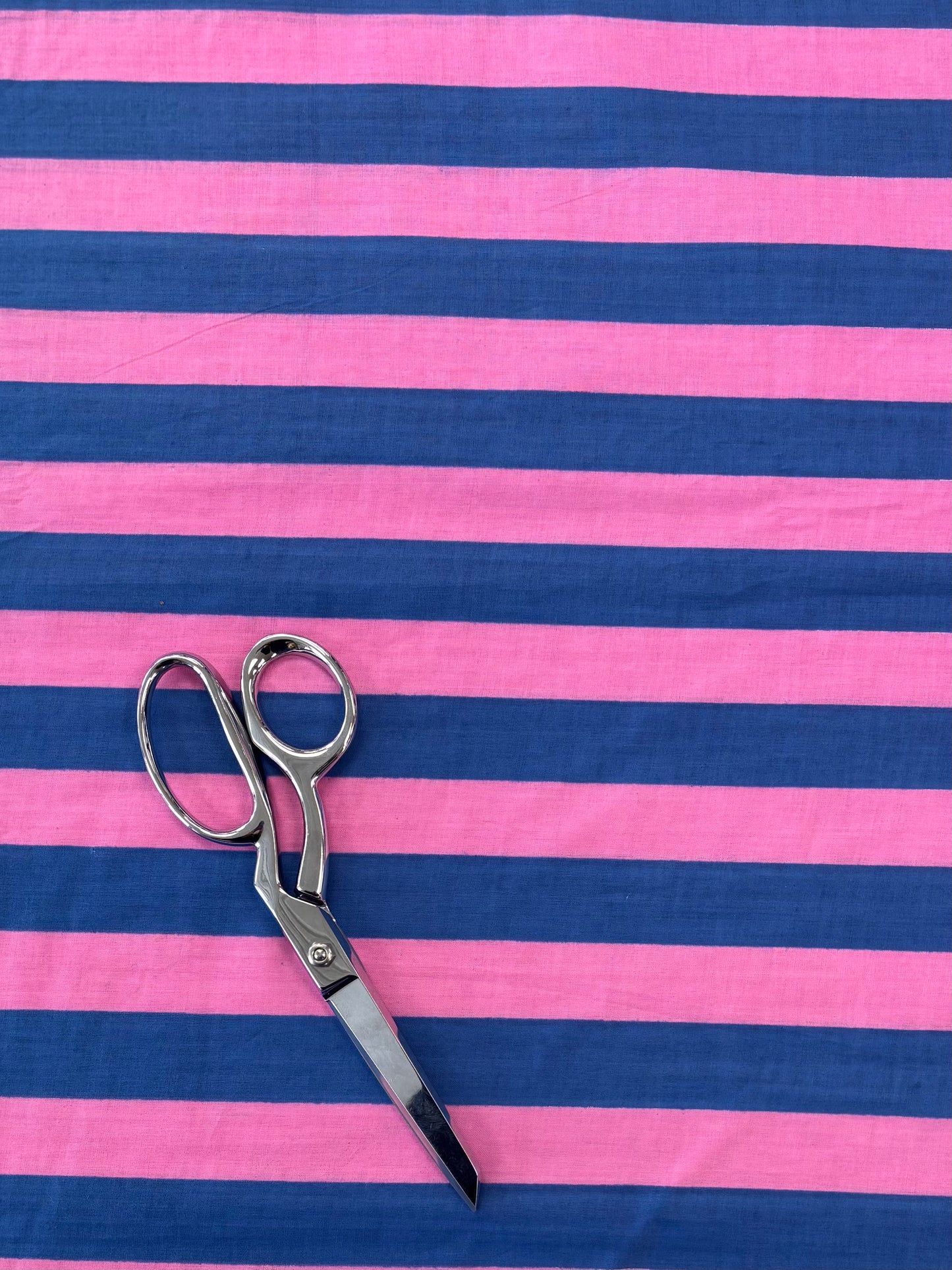 Indian Cotton Screen Print - Blue and Pink Bold Stripe