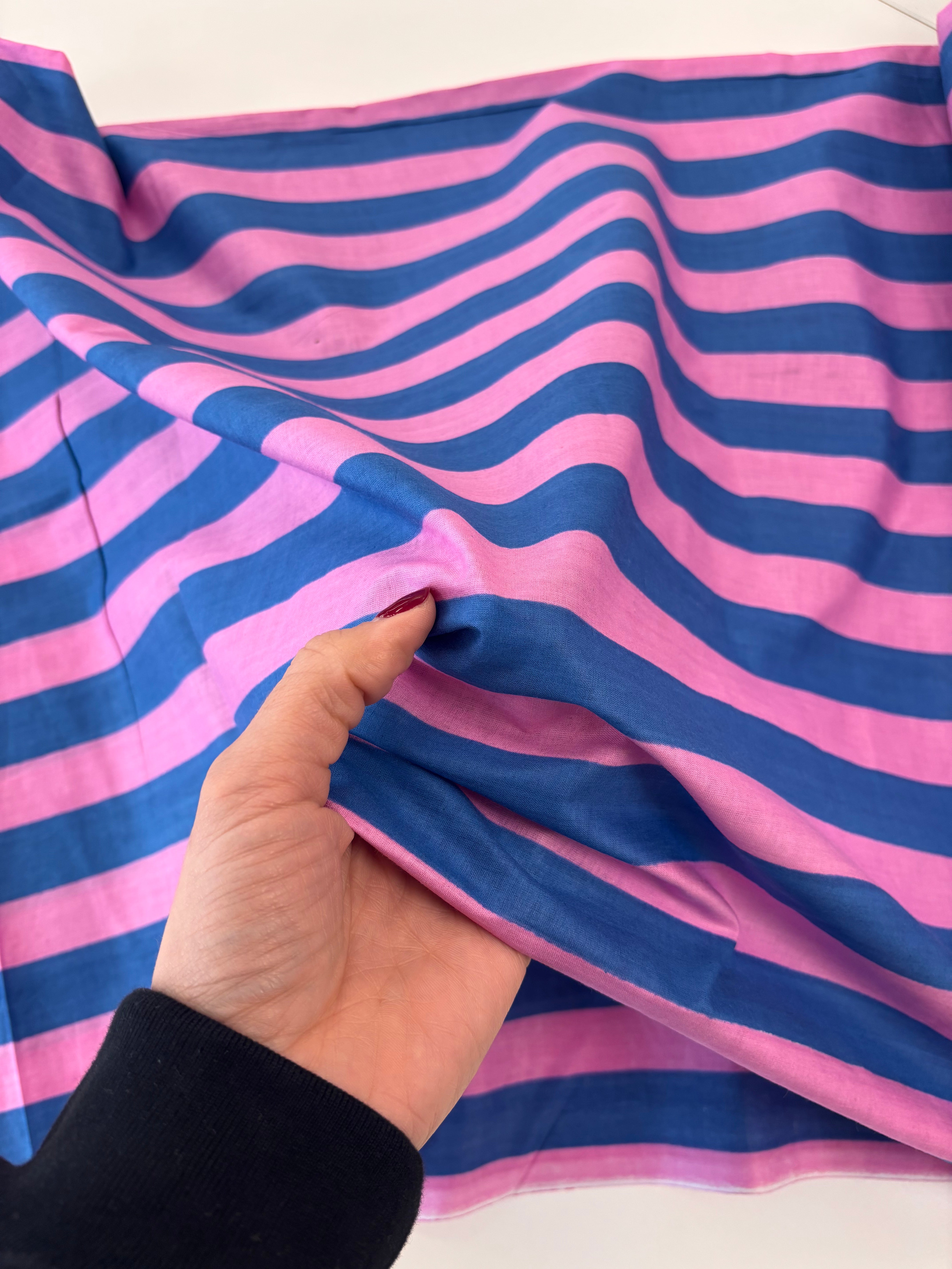 Indian Cotton Screen Print - Blue and Pink Bold Stripe