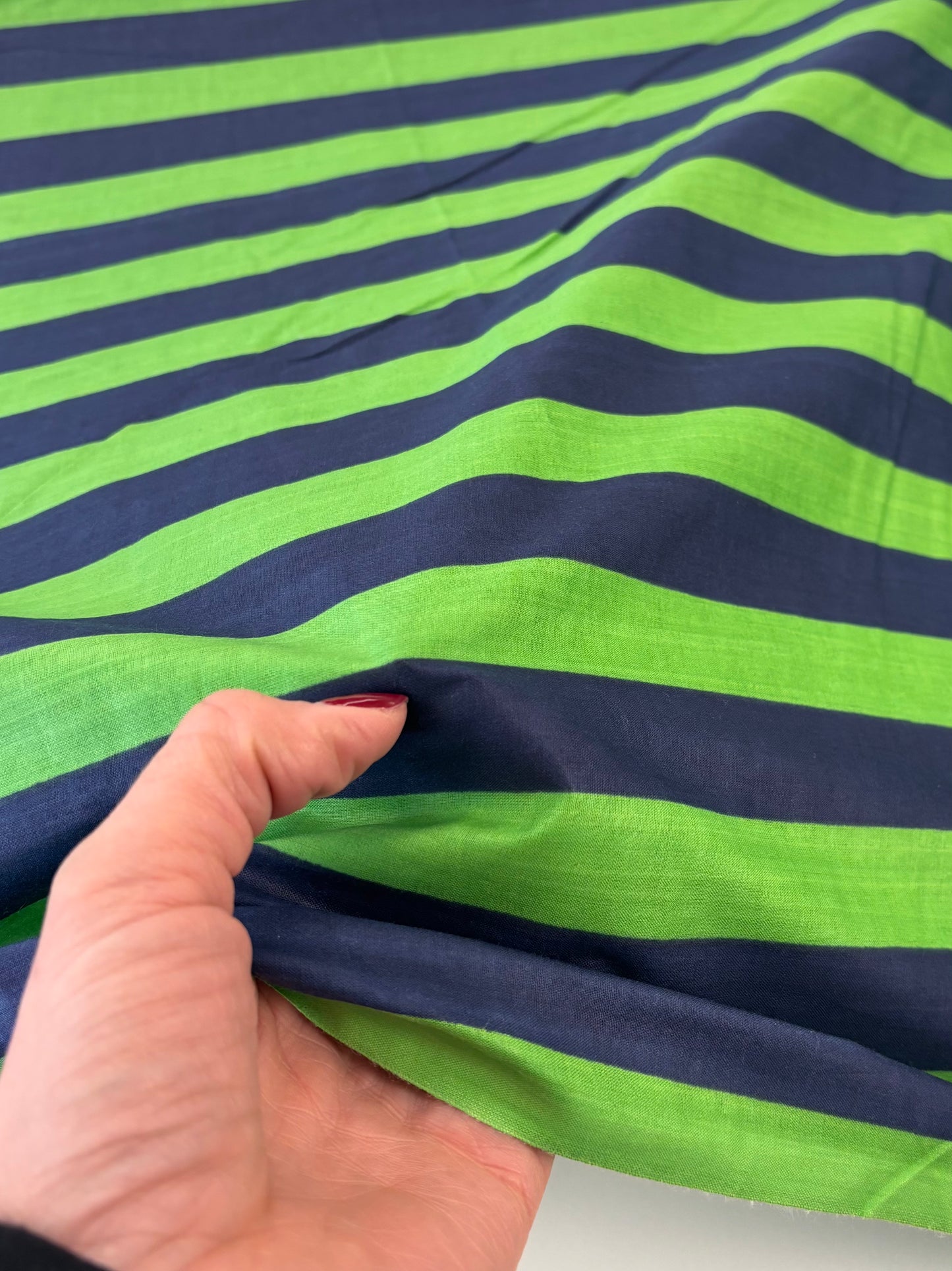 Indian Cotton Screen Print - Blue and Green Bold Stripe