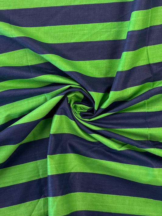 Indian Cotton Screen Print - Blue and Green Bold Stripe