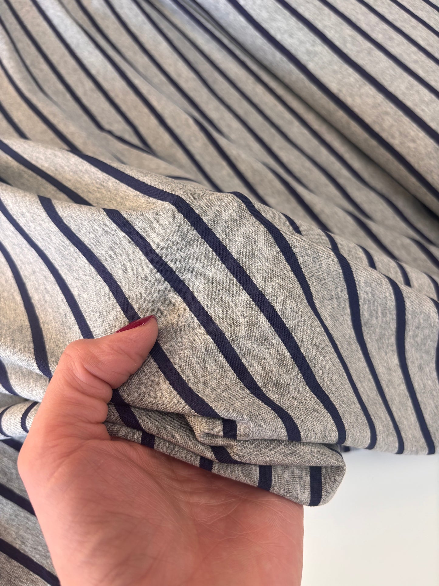 Deadstock Jersey - Heather Grey with Navy Stripe